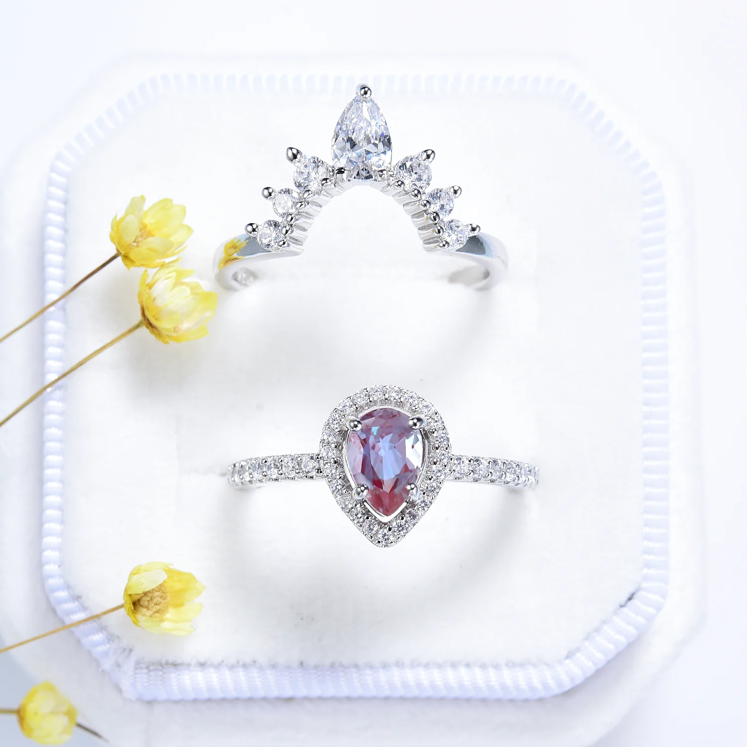 Amy Teardrop Alexandrite Engagement Ring Set in 14K White Gold - Image 2