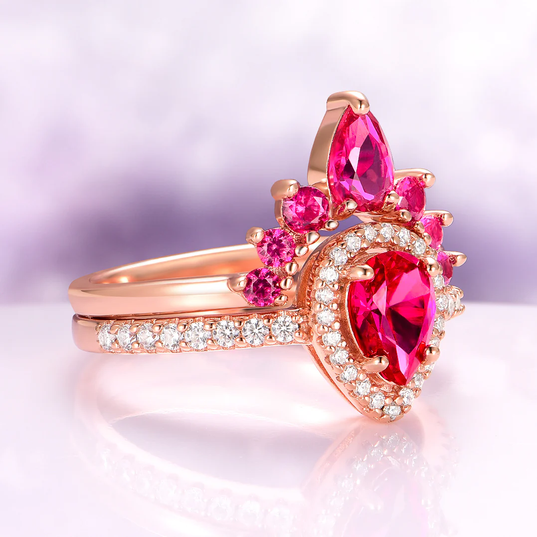 Amy Teardrop Lab-Grown Ruby Ring Set in 14K Rose Gold Vermeil - Image 5