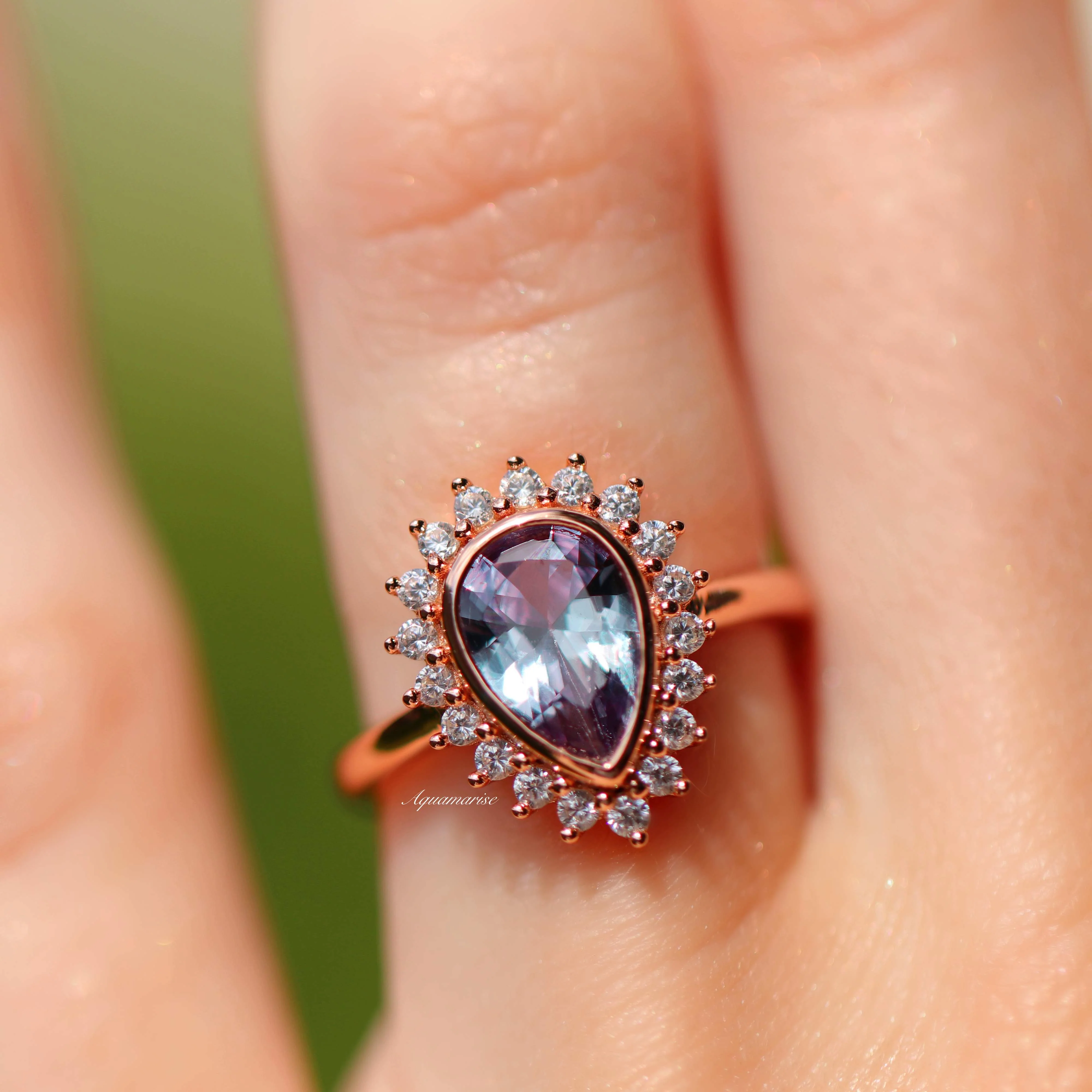 Lab Alexandrite Halo Ring in 14K Rose Gold Vermeil - Image 6