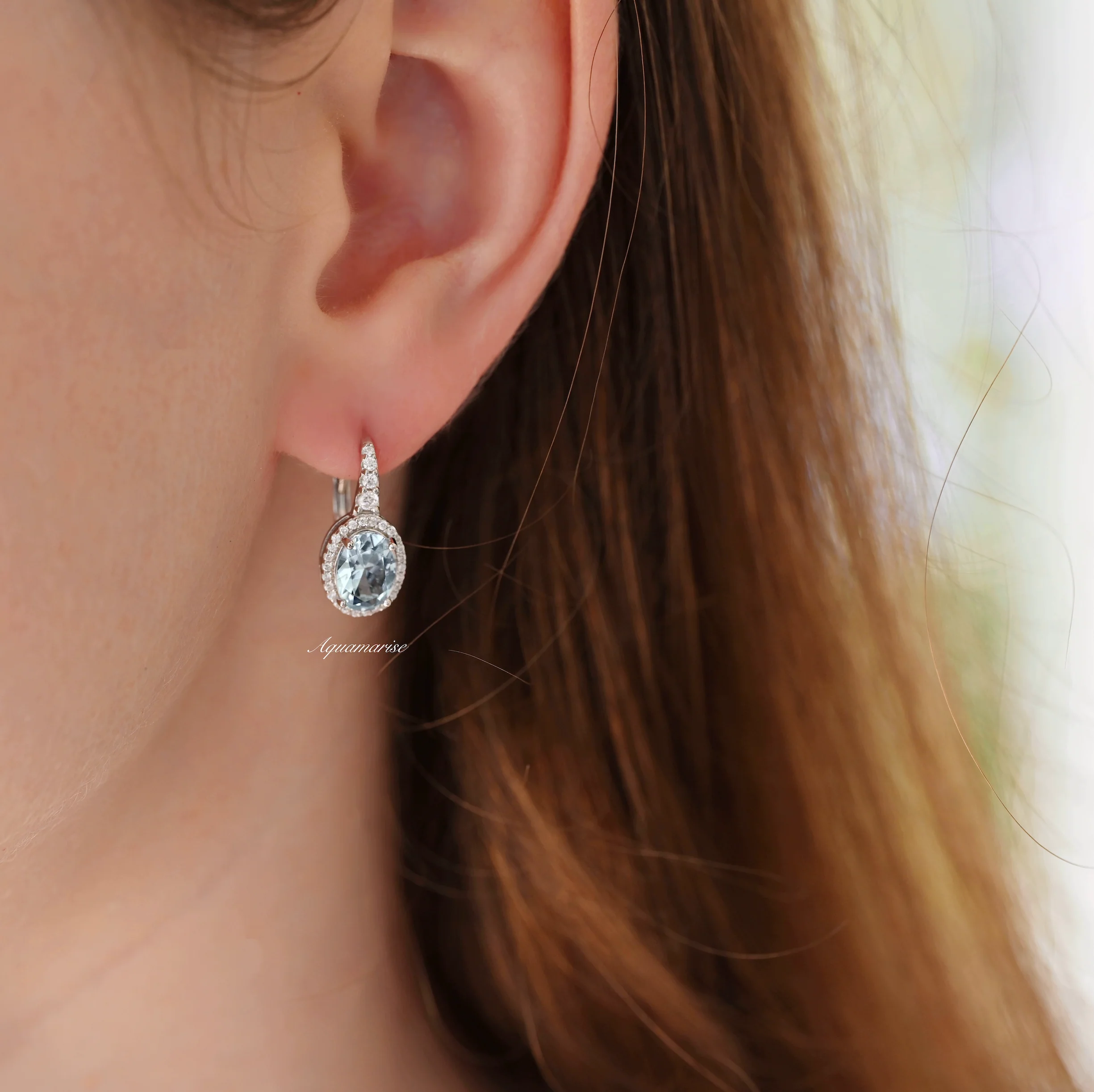 Oval Aquamarine Drop Earrings in Sterling Silver - Image 2