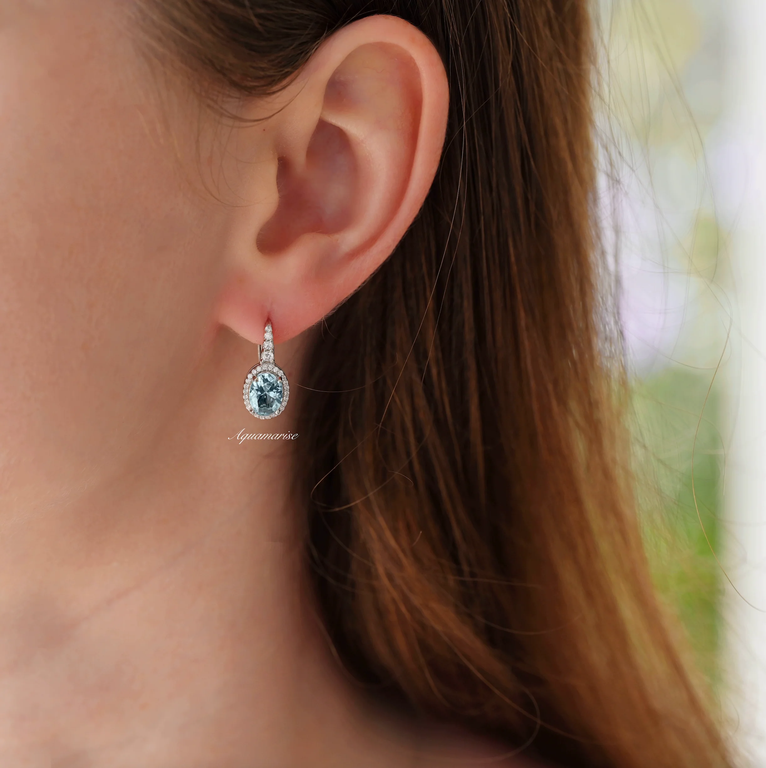 Oval Aquamarine Drop Earrings in Sterling Silver - Image 3