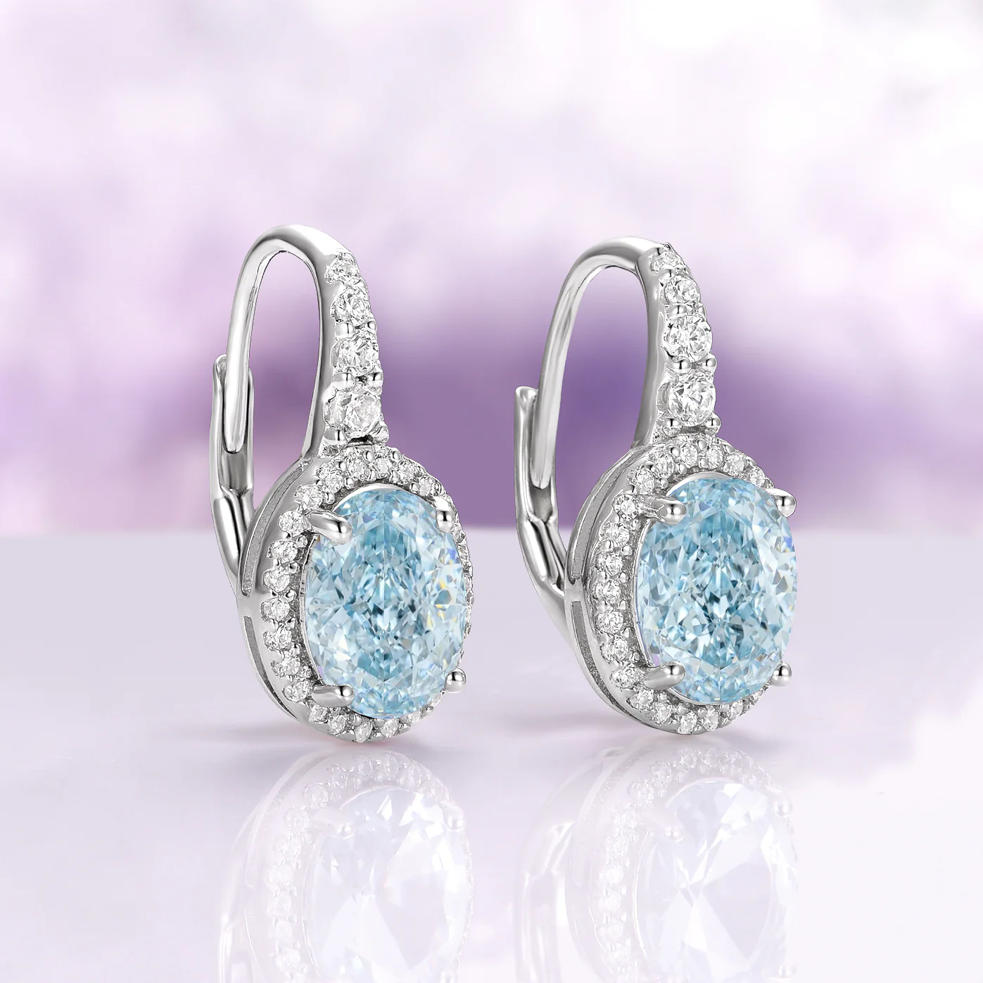 Oval Aquamarine Drop Earrings in Sterling Silver - Image 4
