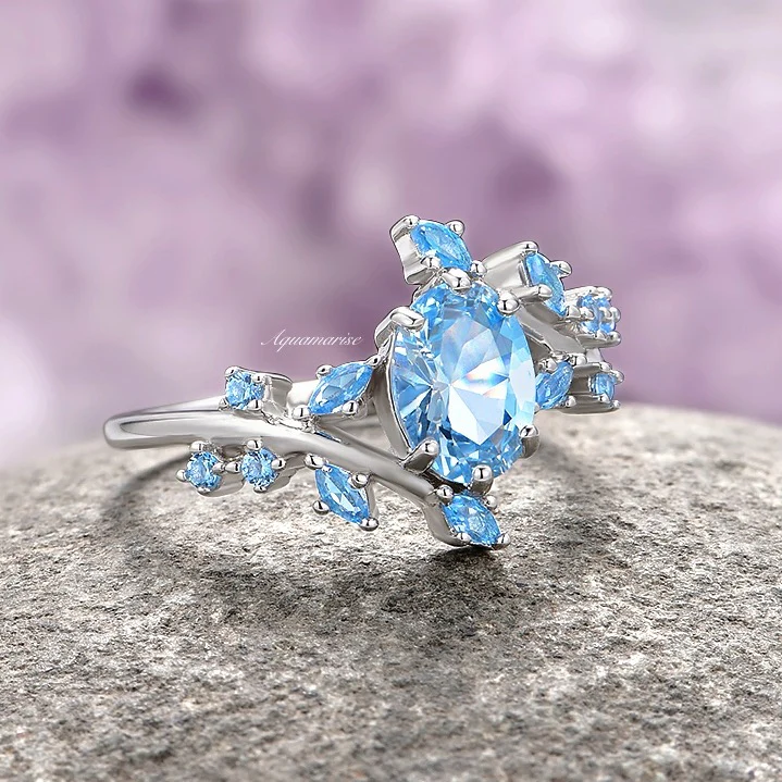 Aquamarine Fairy Leaf Engagement Ring in Sterling Silver - Image 5