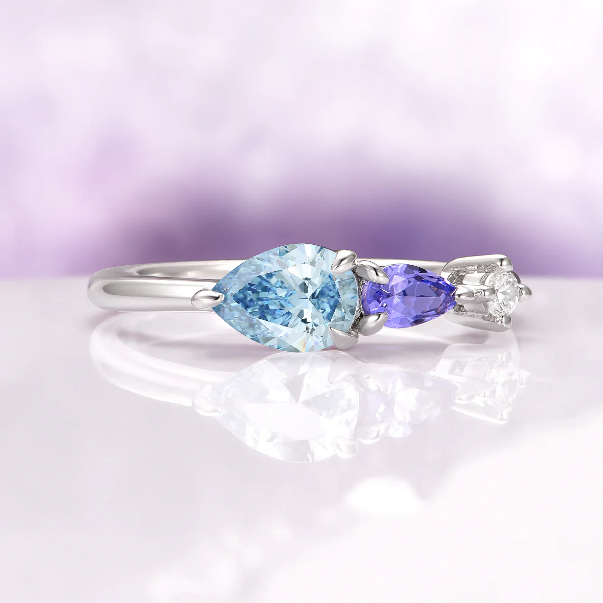 Aquamarine and Tanzanite Dainty Engagement Ring in 14K White Gold - Image 5
