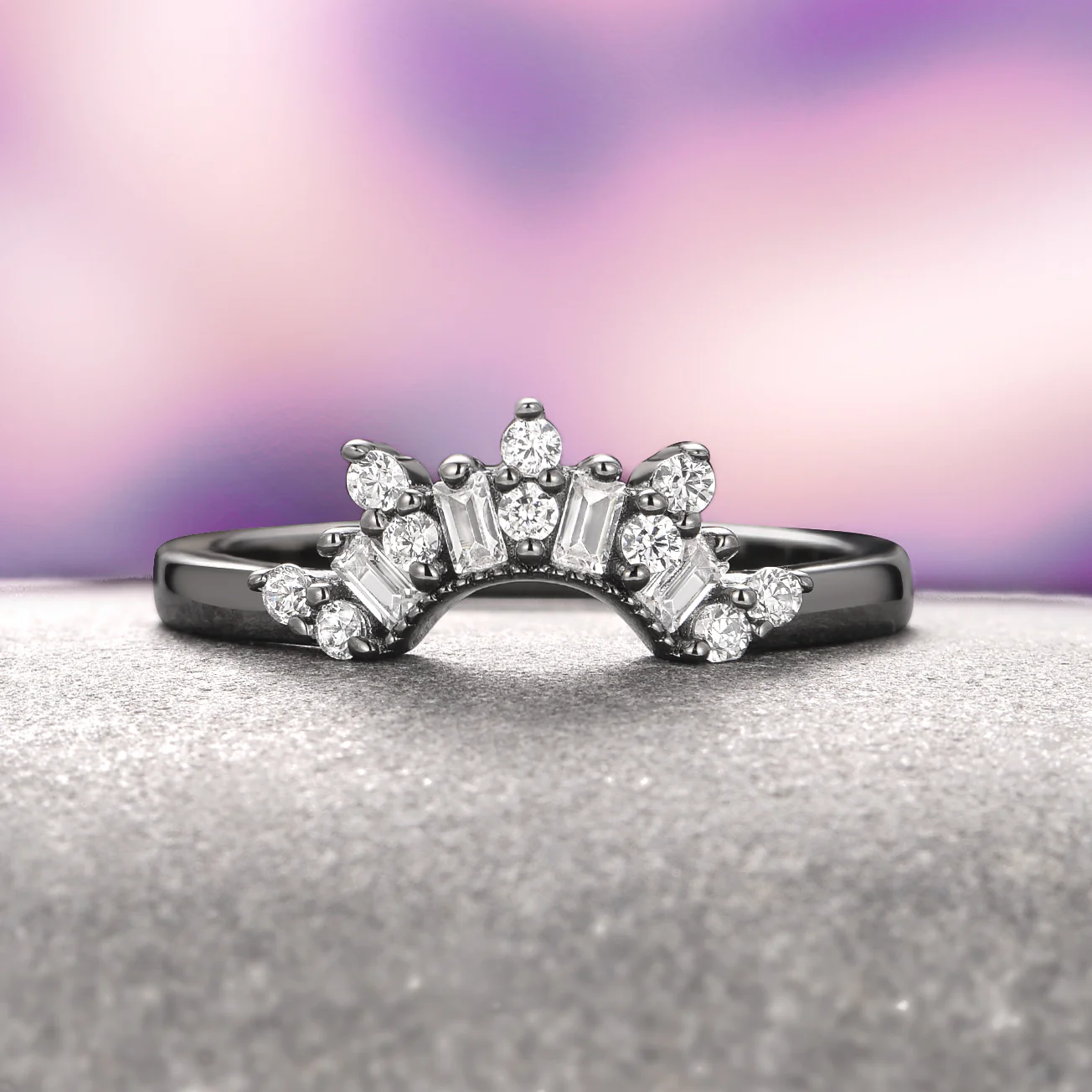 Art Deco Wedding Band- Black Ruthenium