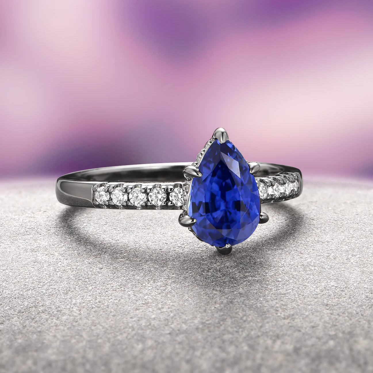 Teardrop Blue Sapphire Ring- Black Ruthenium - Image 3