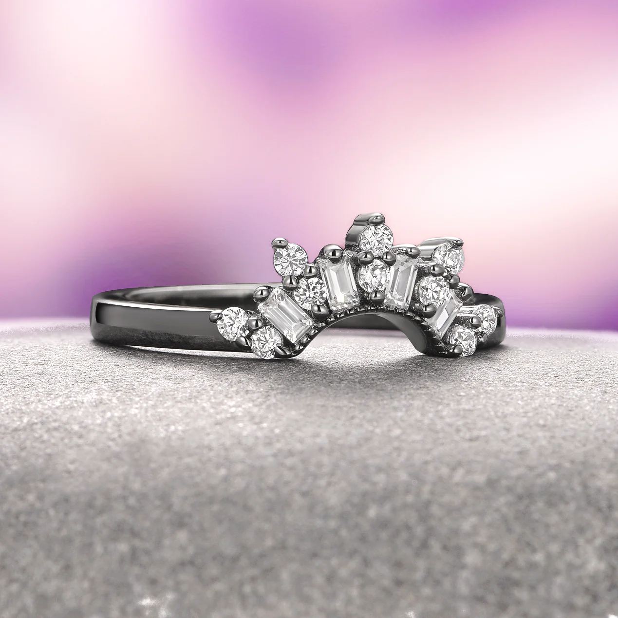 Art Deco Wedding Band- Black Ruthenium - Image 3