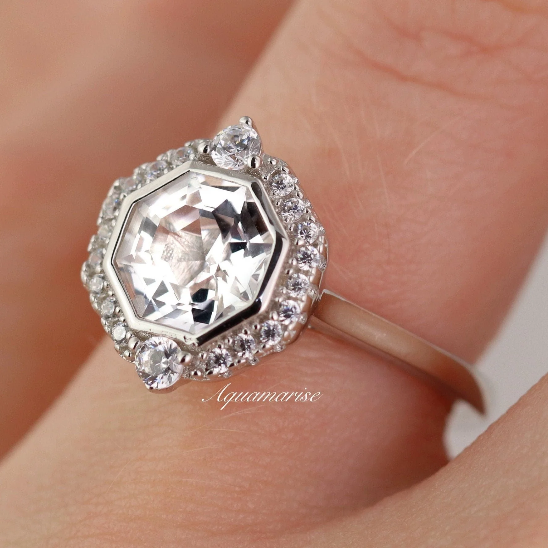 Octavia White Sapphire Ring- Sterling Silver - Image 4