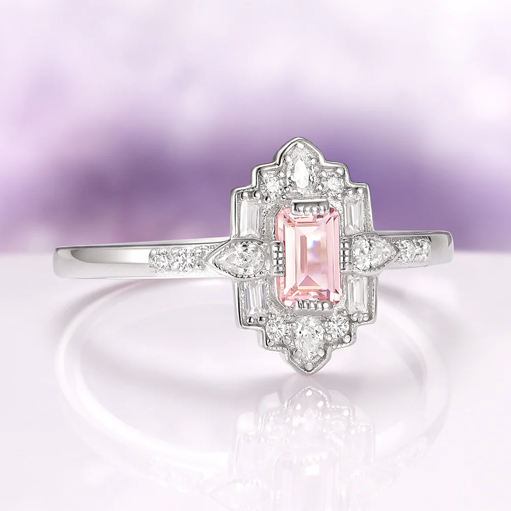 Art Deco Mosaic Morganite Couples Ring Set - Image 11