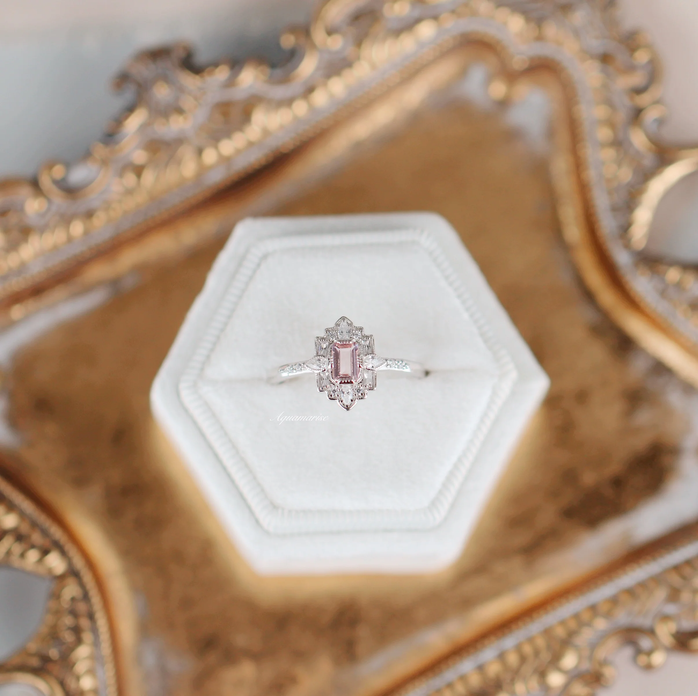 Art Deco Mosaic Morganite Couples Ring Set - Image 2