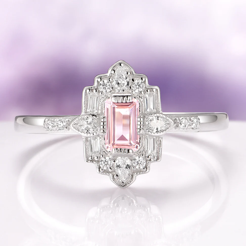Art Deco Mosaic Morganite Couples Ring Set - Image 3
