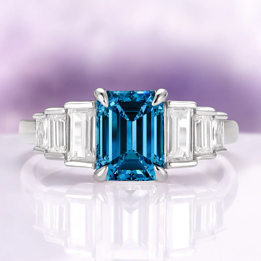 Art Deco Natural London Blue Topaz Engagement Ring in Sterling Silver