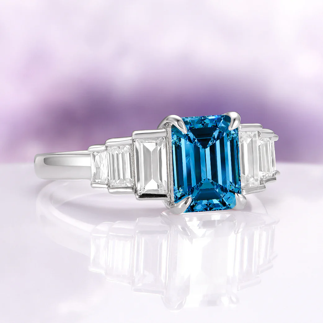 Art Deco Natural London Blue Topaz Engagement Ring in Sterling Silver - Image 3