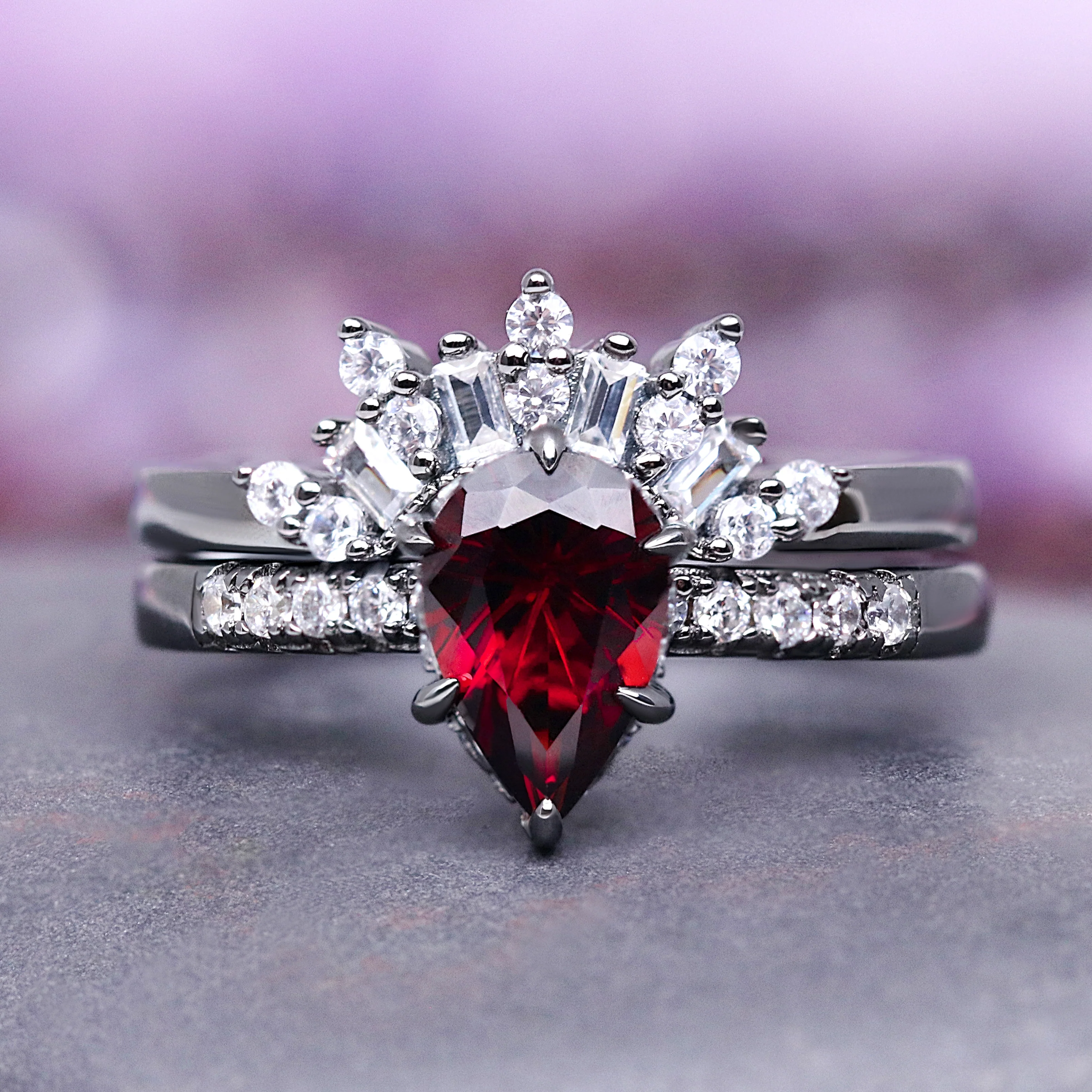Red Garnet Couples Ring Set (Vampire Inspired) - Image 2