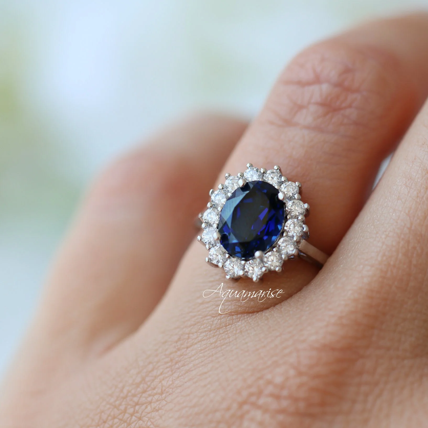 Iconic Princess Diana Blue Sapphire Ring in Sterling Silver - Image 3
