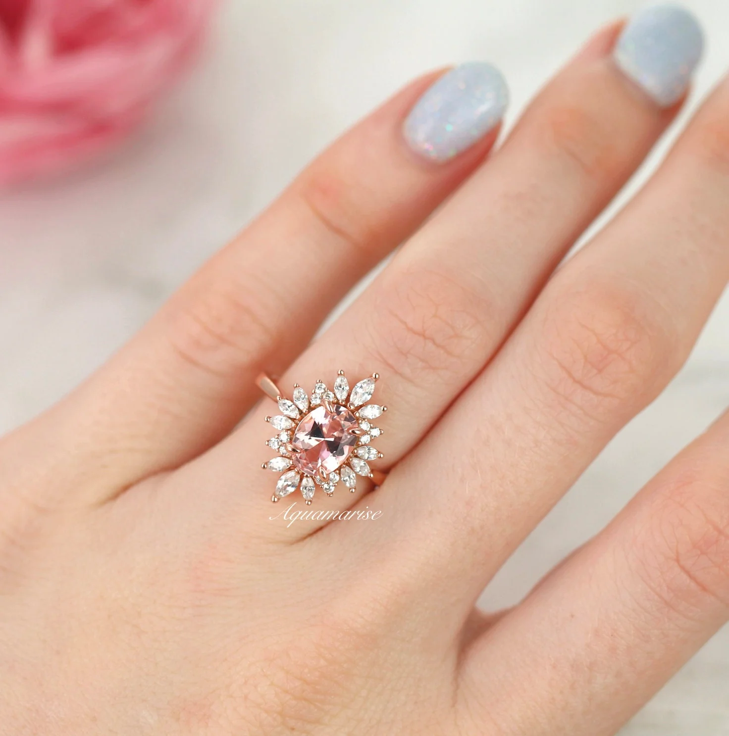 Aurora Morganite Ring- 14K Rose Gold Vermeil - Image 3