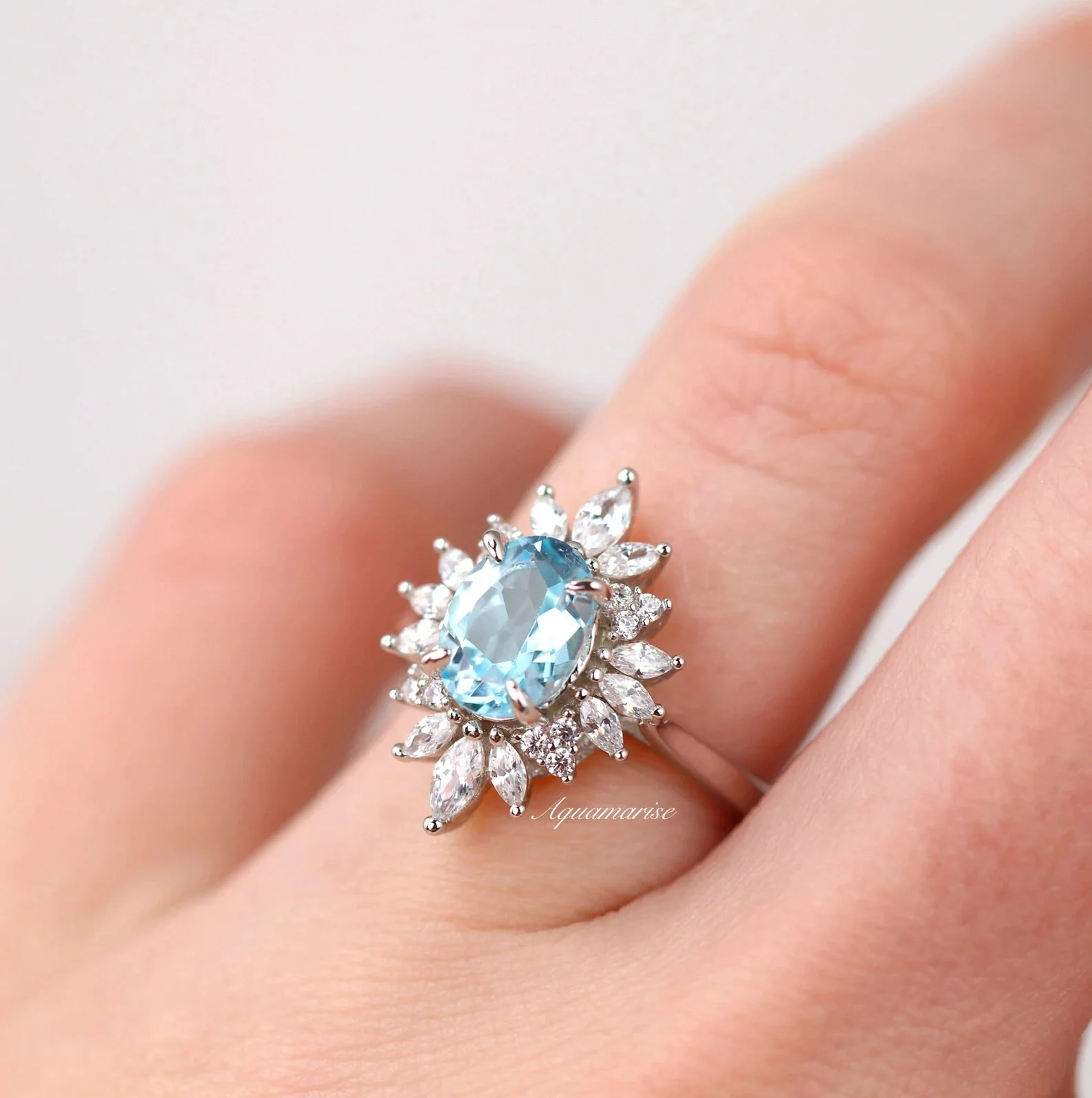 Aurora Natural Aquamarine Engagement Ring in 14K Solid Yellow Gold - Image 3