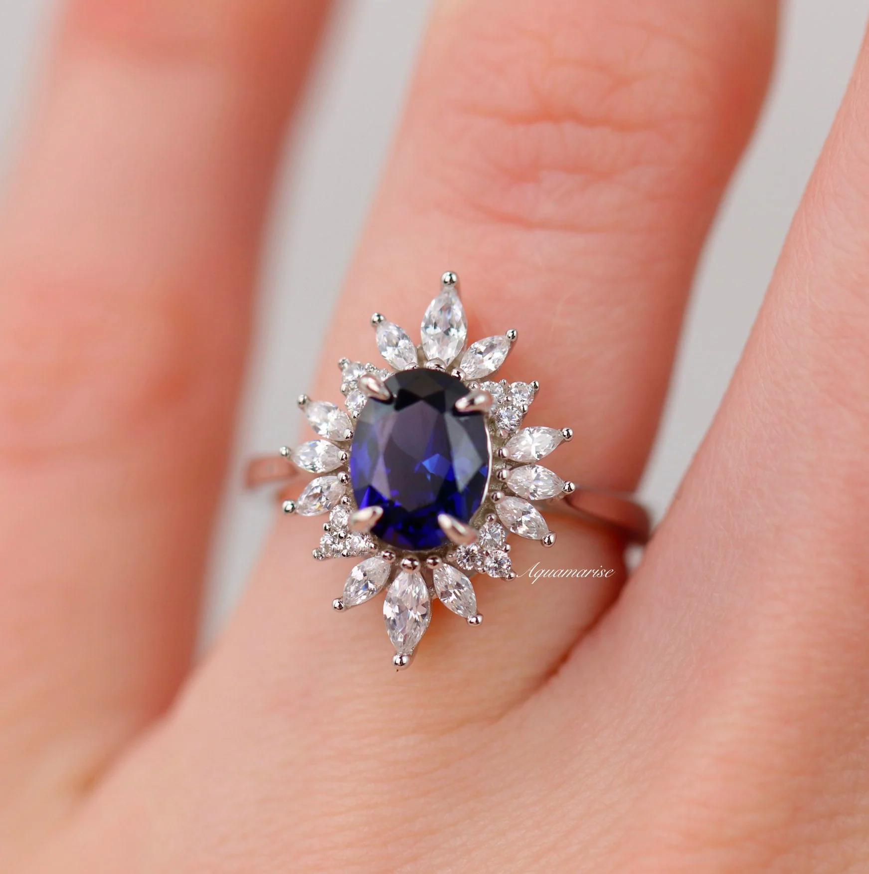 Aurora Royal Blue Sapphire Ring- Sterling Silver - Image 4