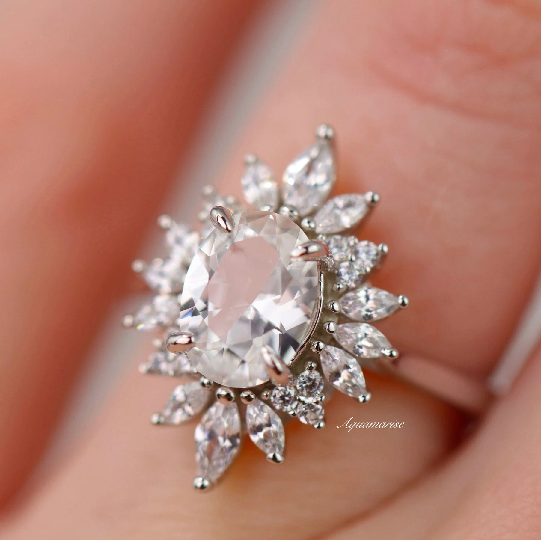 Aurora White Sapphire Ring- Sterling Silver - Image 2