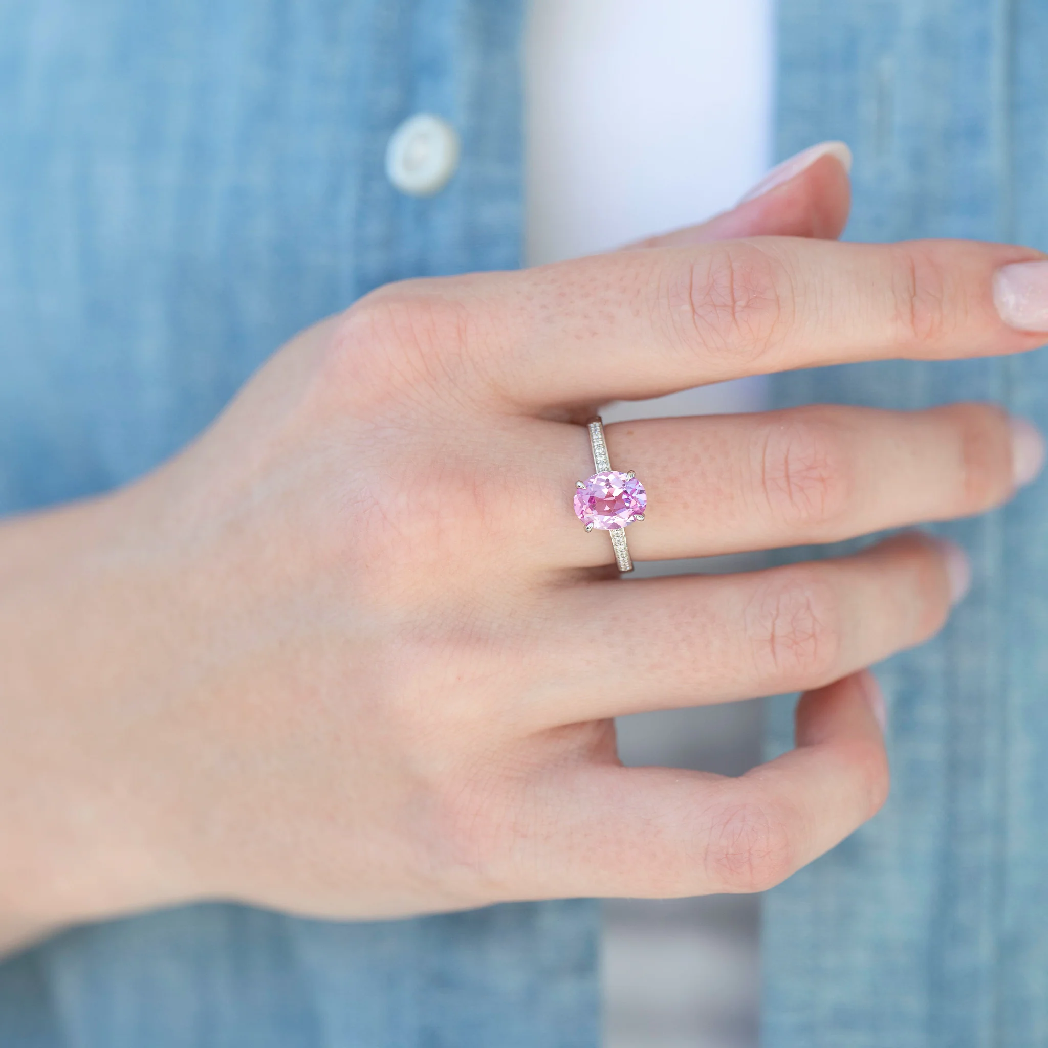 Ava Lab-Grown Pink Sapphire Engagement Ring in Sterling Silver - Image 2