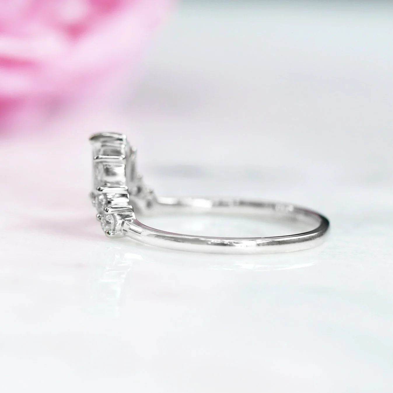 Tapered Baguette & Marquise Cluster Natural Diamond or Moissanite Wedding Band in 14K White Gold - Image 4