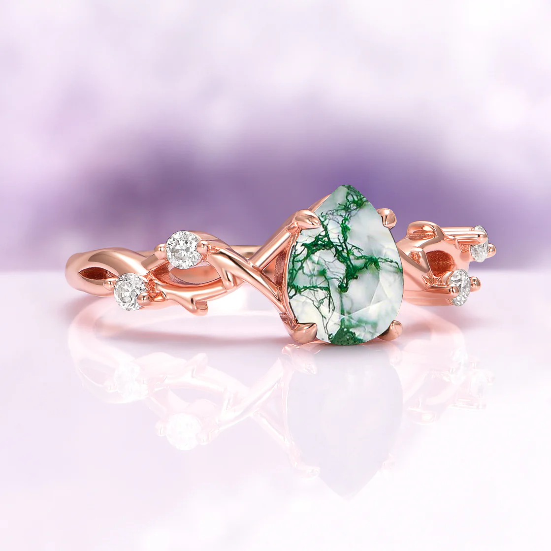 Green Moss Agate Twig Ring in 14K Rose Gold Vermeil - Image 5
