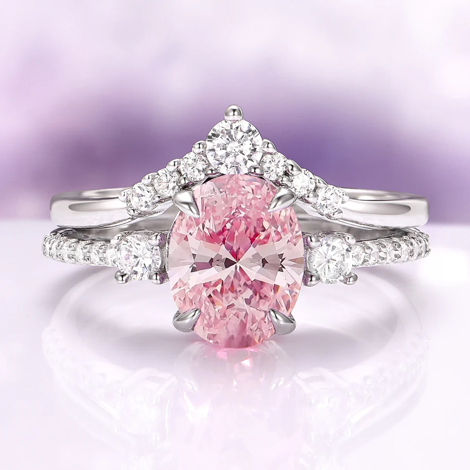 Bella Oval Cut Pink Sapphire Engagement Ring Set in 14K White Gold