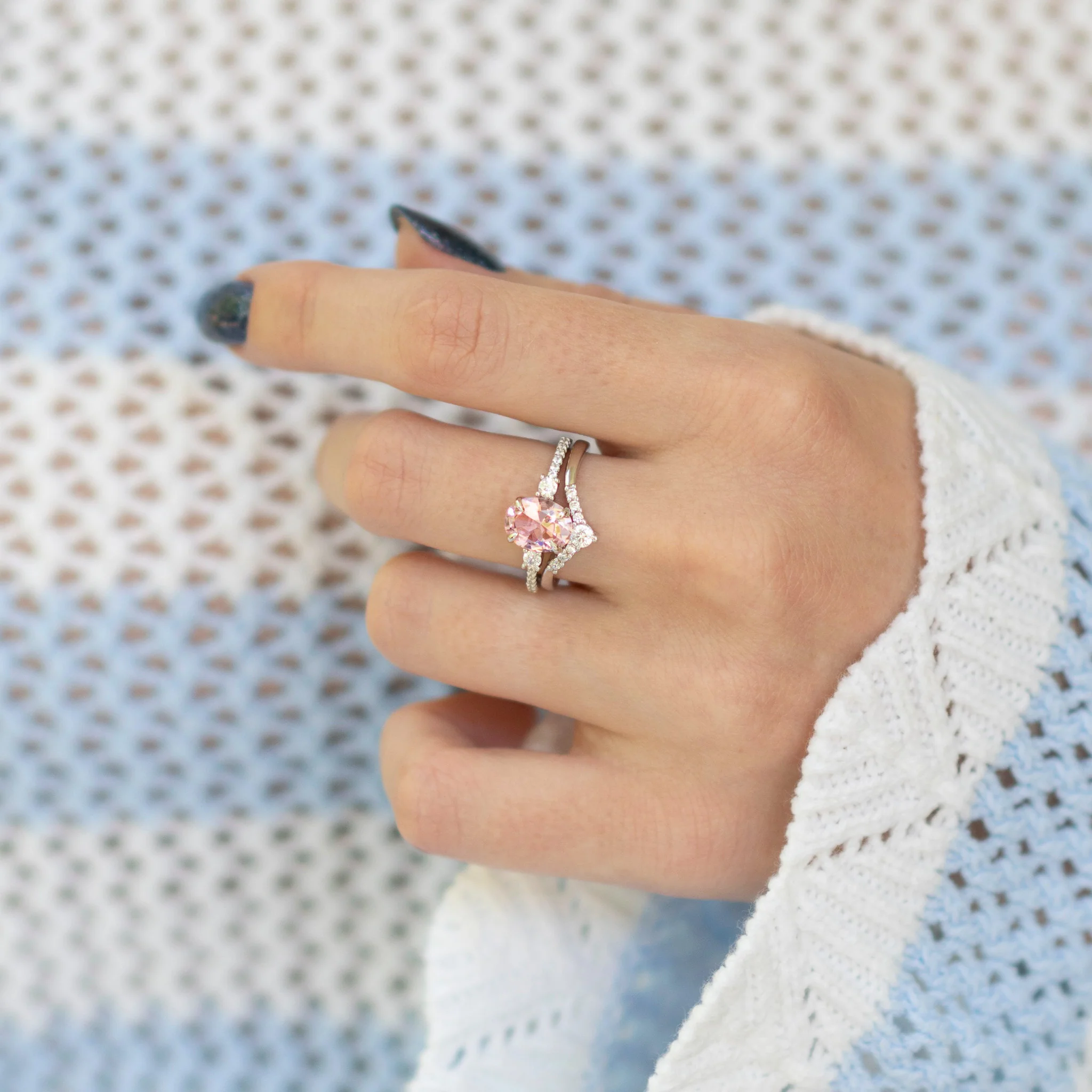 Bella Oval Cut Pink Sapphire Engagement Ring Set in 14K White Gold - Image 2