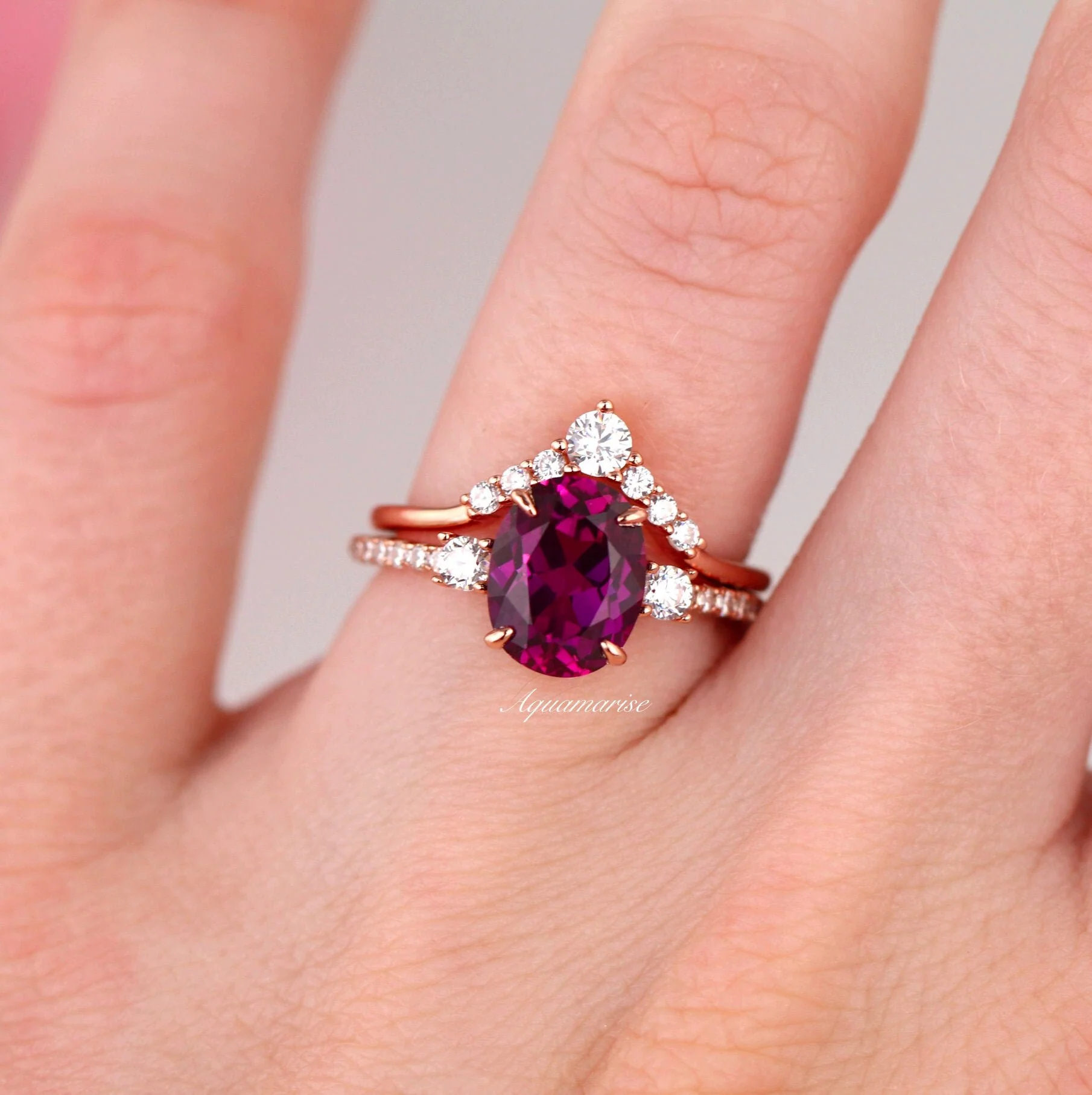 Bella Oval Cut Ruby Engagement Ring Set in 14K Solid Rose Gold - Image 2