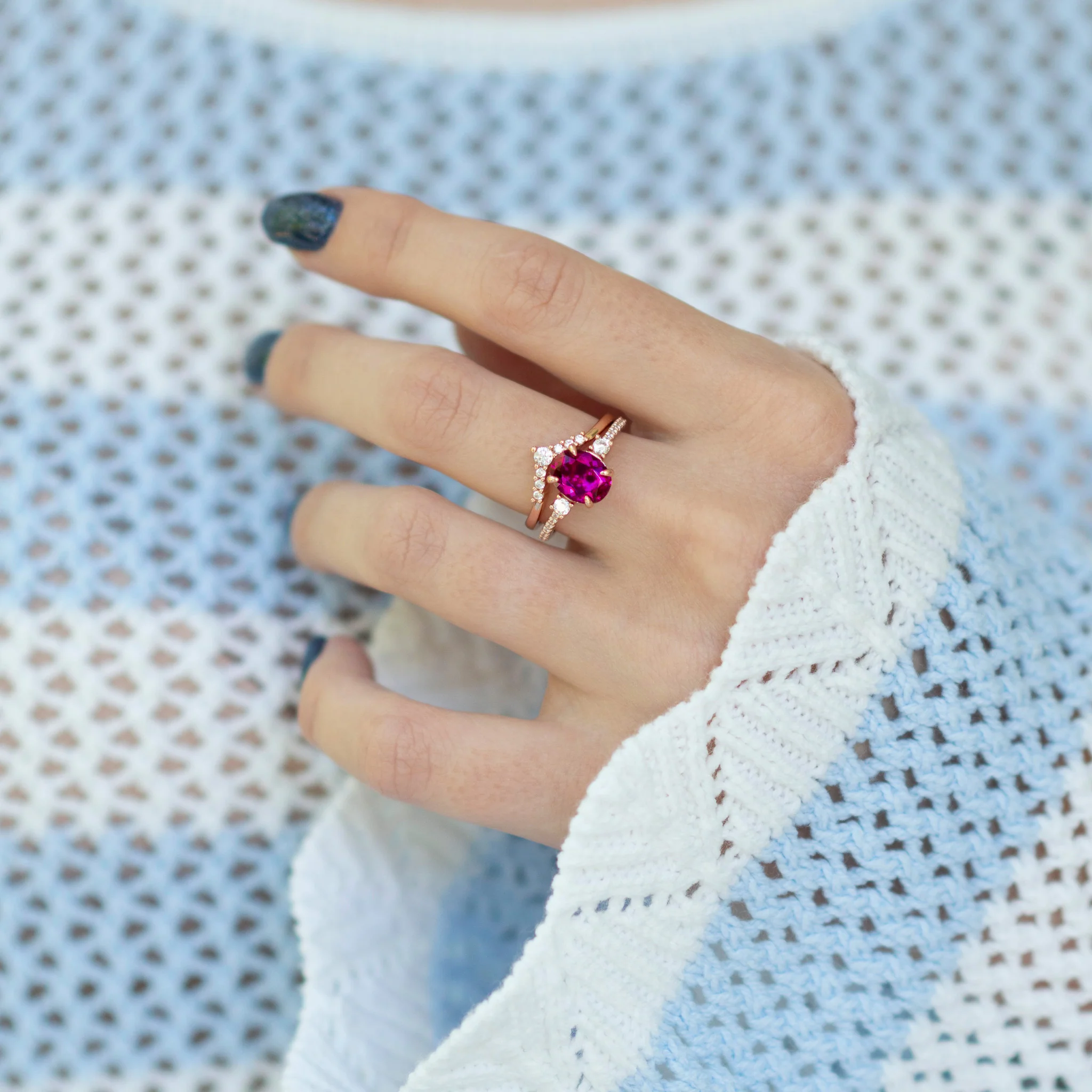 Bella Oval Cut Ruby Engagement Ring Set in 14K Solid Rose Gold - Image 3