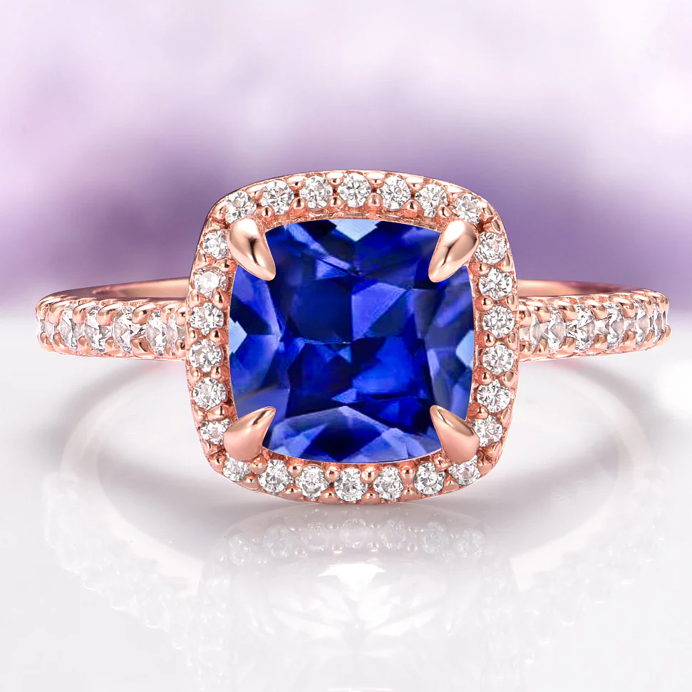 Belle Blue Sapphire Engagement Ring in 14K Solid Rose Gold