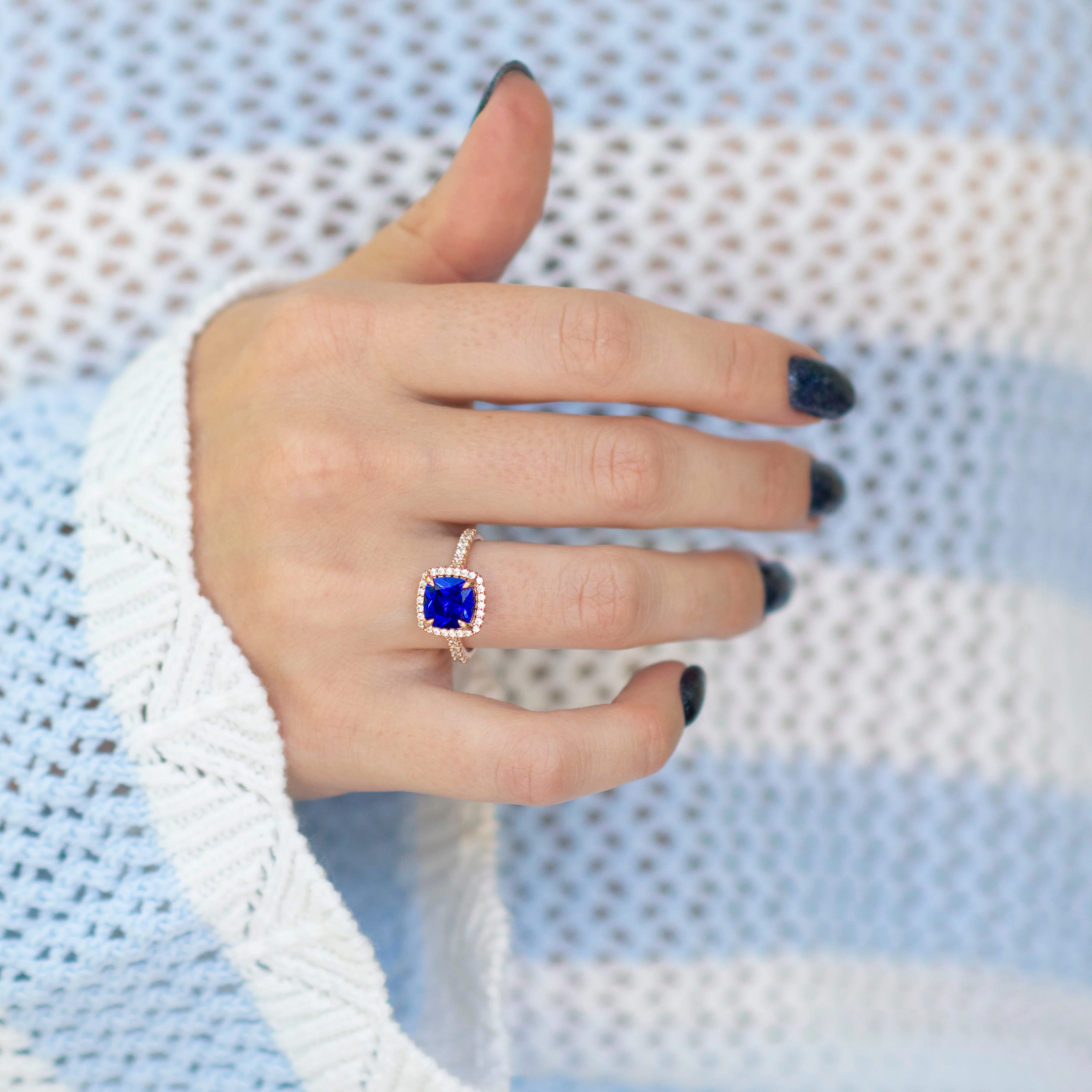 Belle Blue Sapphire Engagement Ring in 14K Solid Rose Gold - Image 3