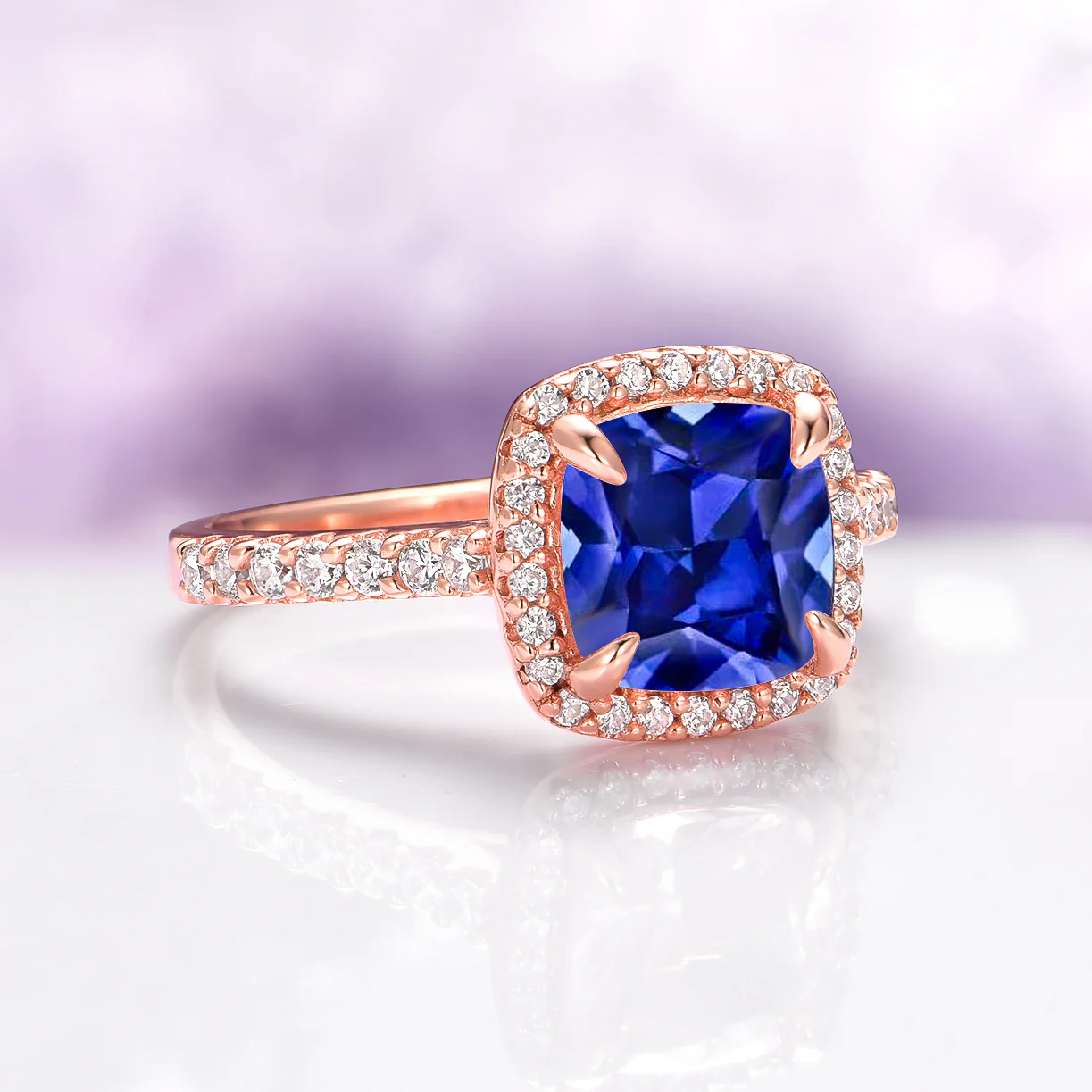 Belle Blue Sapphire Engagement Ring in 14K Solid Rose Gold - Image 5