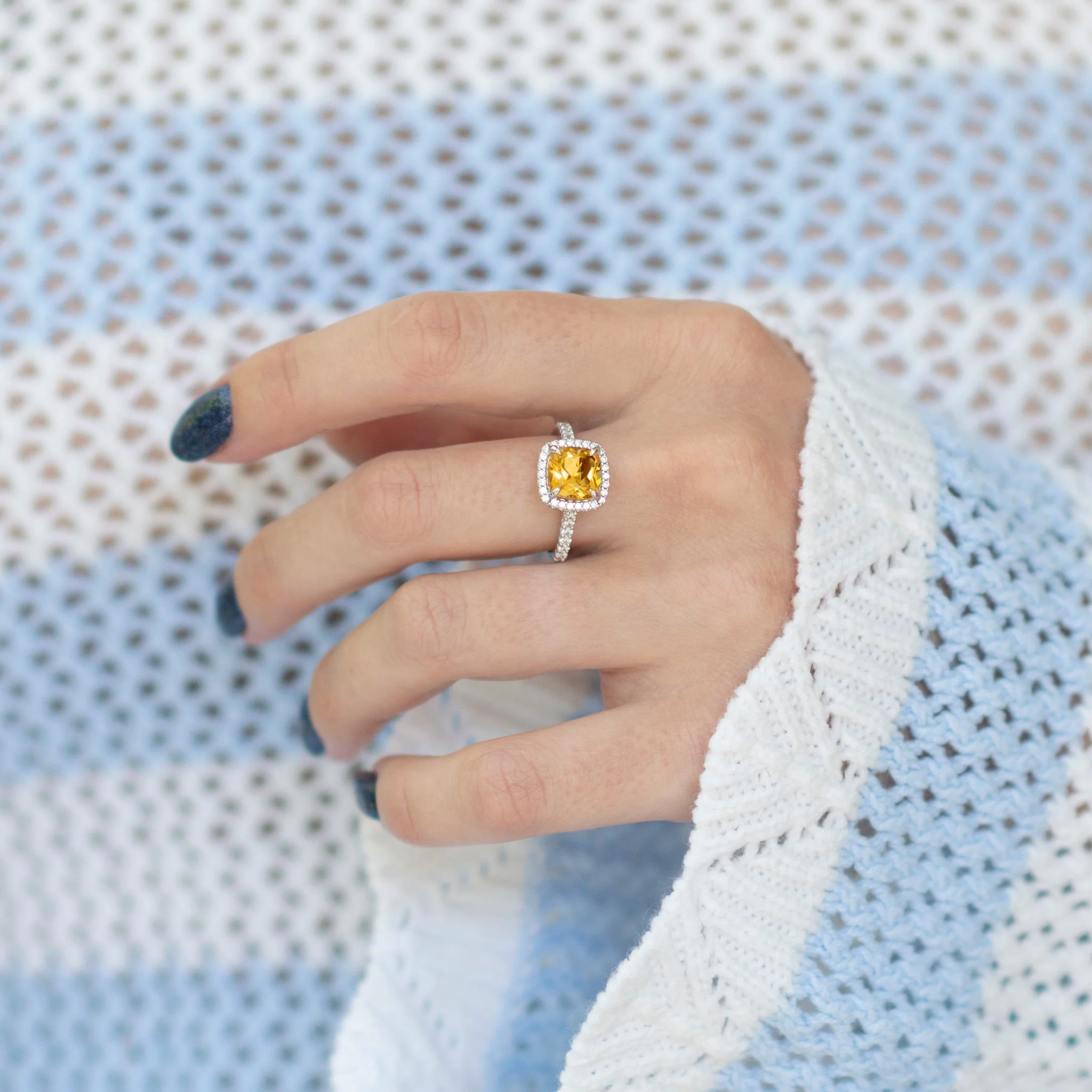Belle Cushion Cut Natural Citrine Engagement Ring in 14K White Gold - Image 4