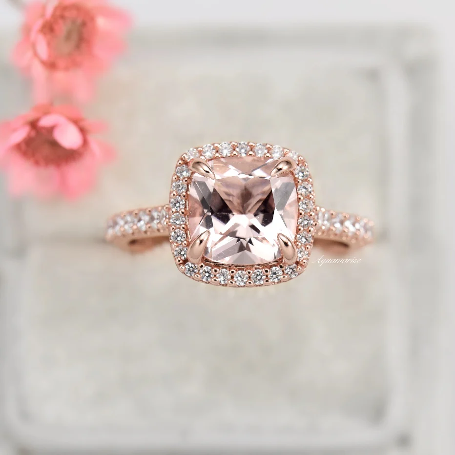 Belle Cushion Cut Natural Morganite Engagement Ring in 14K Solid Rose Gold - Image 2