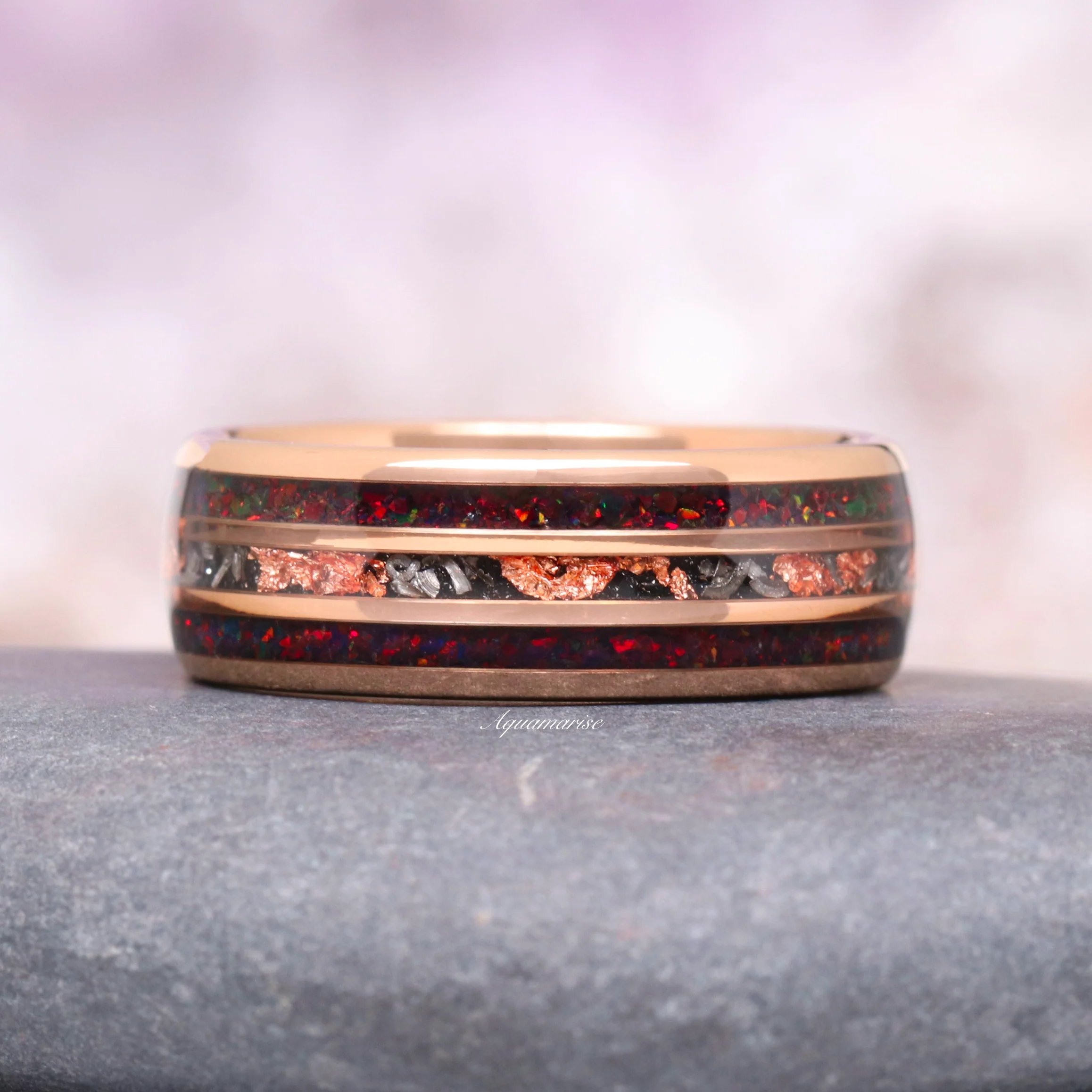 Esme Black Fire Opal & Meteorite Couples Ring Set - Image 2