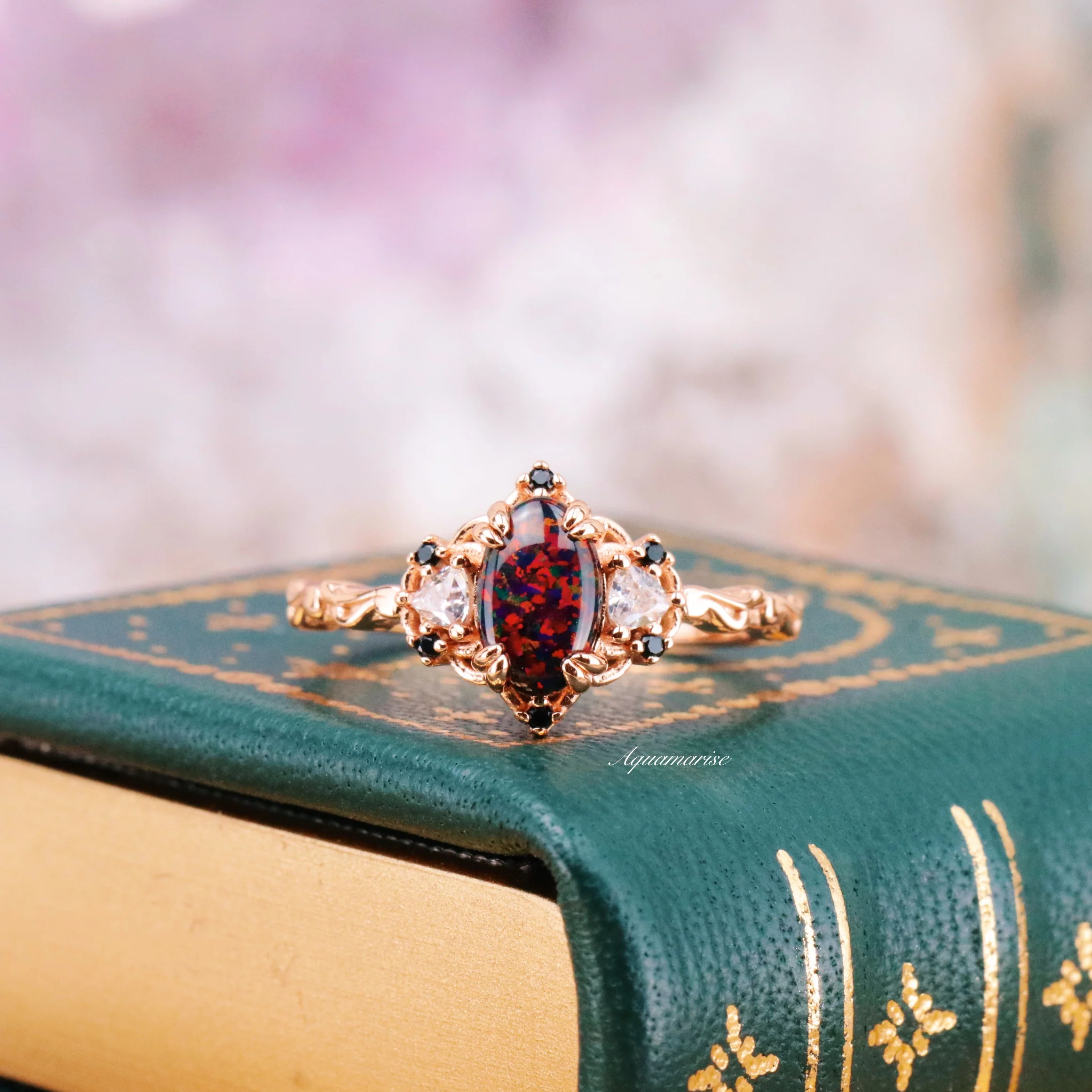 Esme Black Fire Opal & Meteorite Couples Ring Set - Image 3