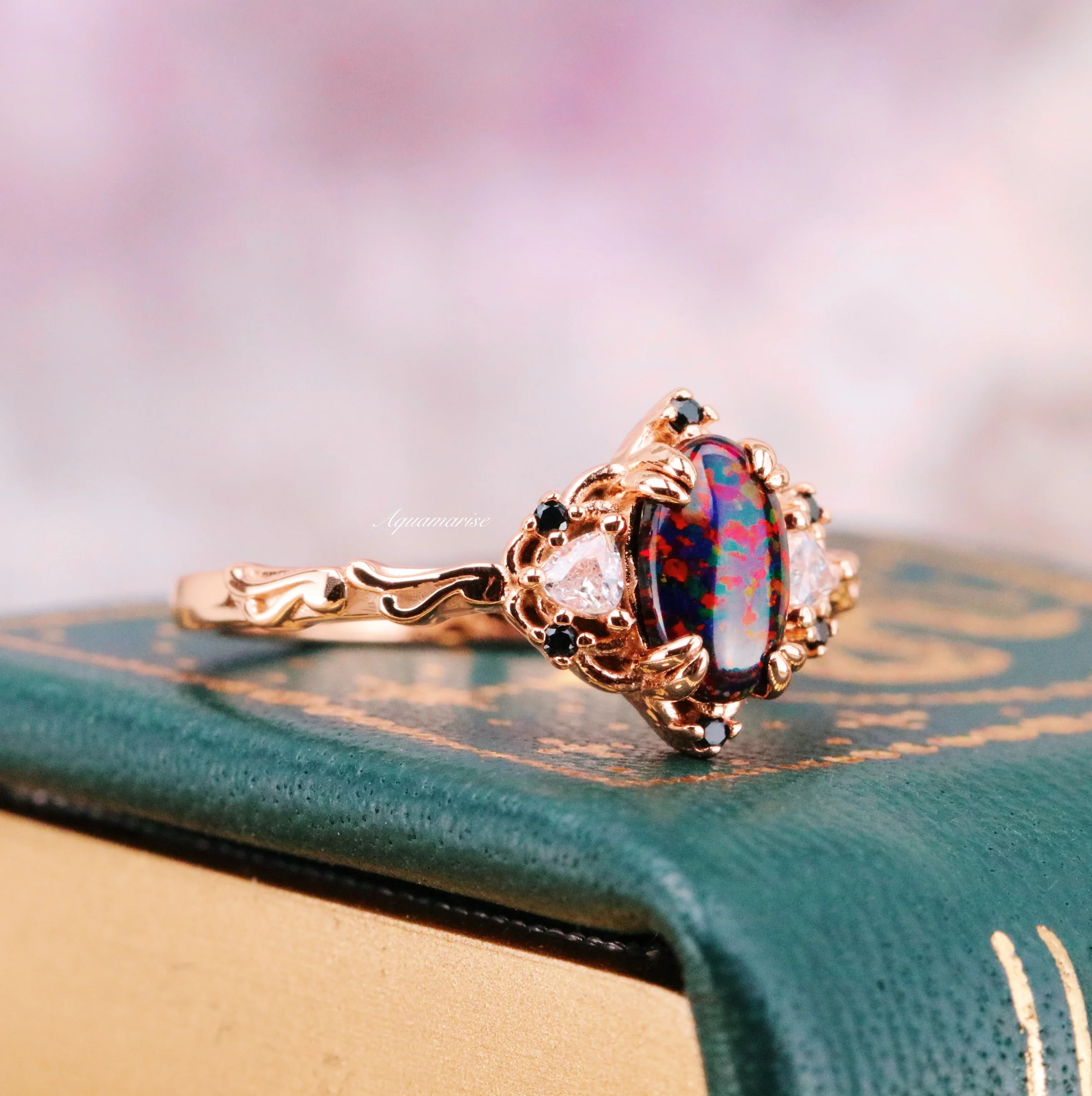 Esme Black Fire Opal & Meteorite Couples Ring Set - Image 7