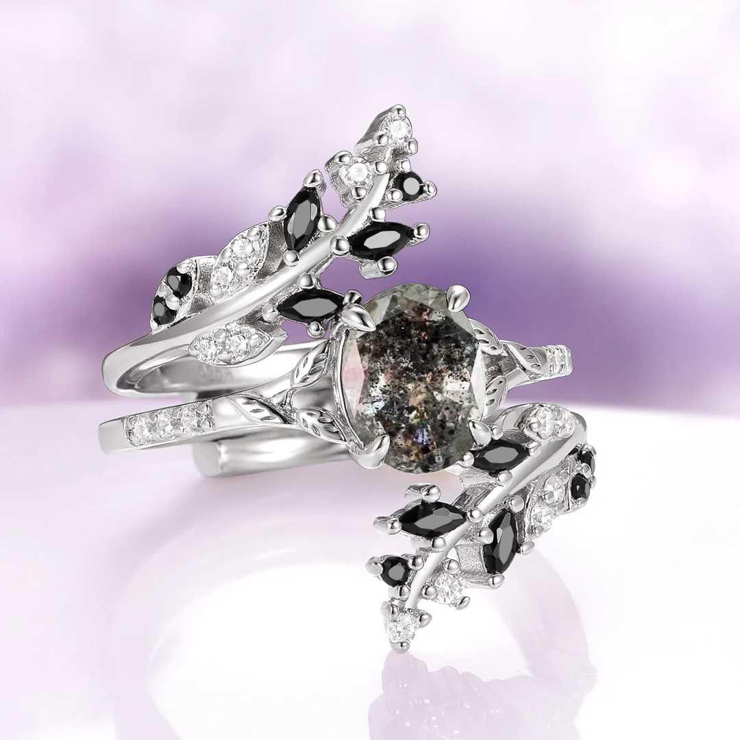 Galaxy Salt and Pepper (Herkimer) Diamond & Meteorite Couples Ring Set - Image 10