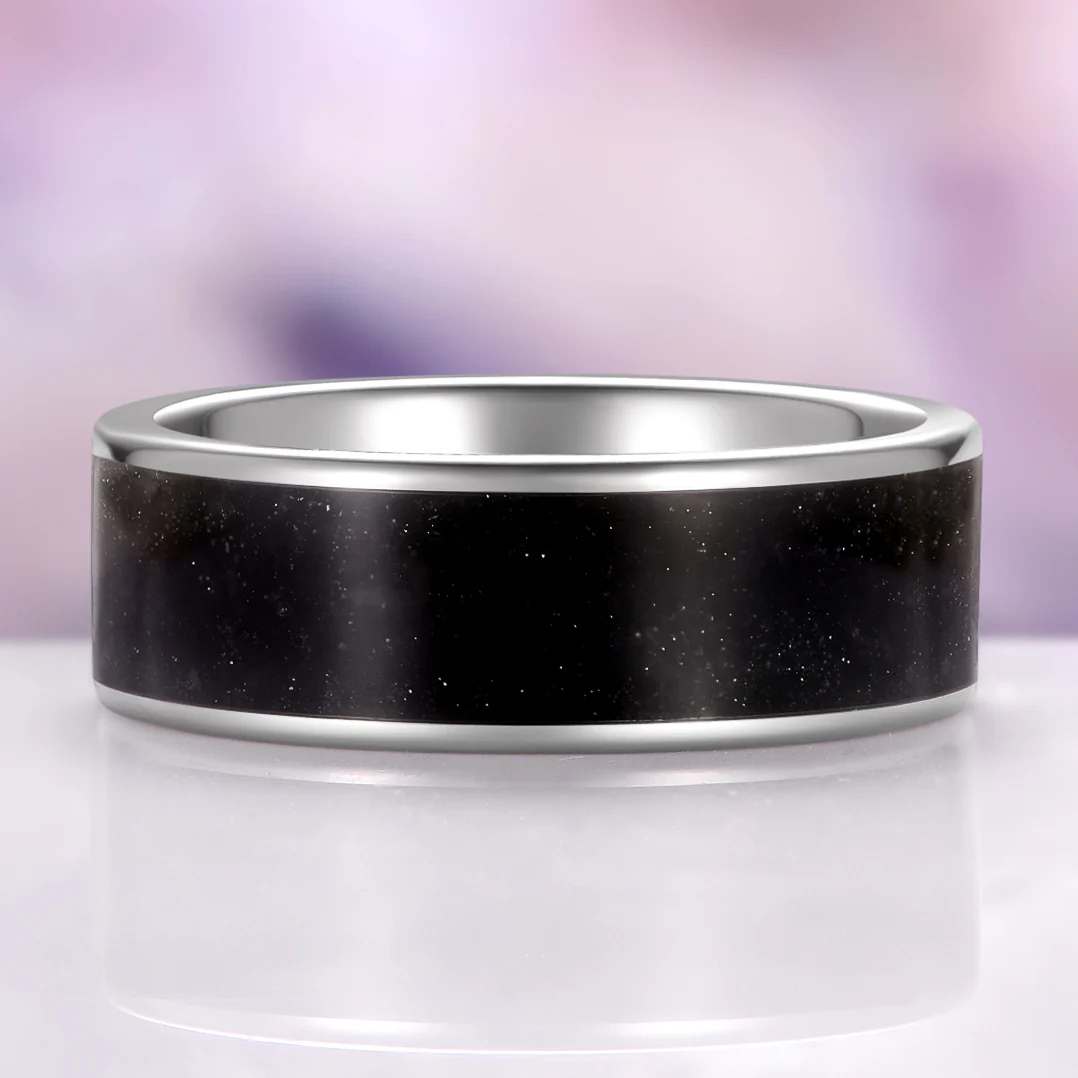 Black Obsidian Wedding Band in Tungsten Carbide (8mm) - Image 2