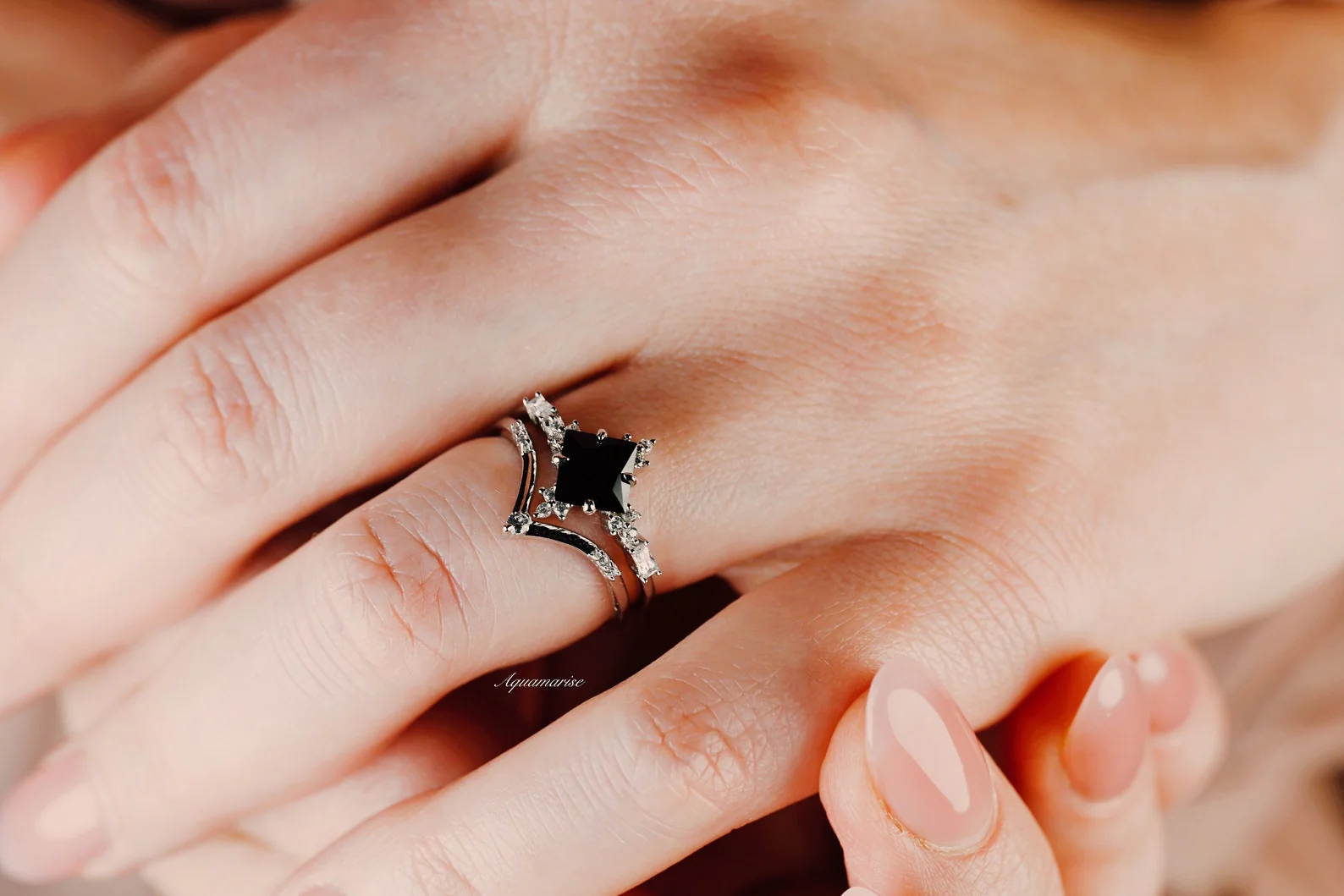Black Onyx & Meteorite Couples Ring Set - Image 3