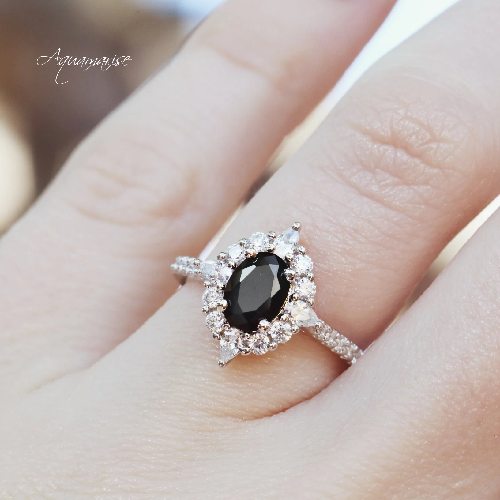 Astra Black Onyx Engagement Ring in Sterling Silver - Image 2