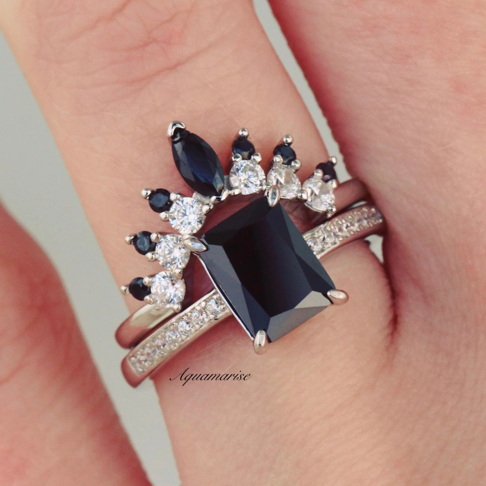 Black Onyx Stacking Ring in Sterling Silver - Image 2