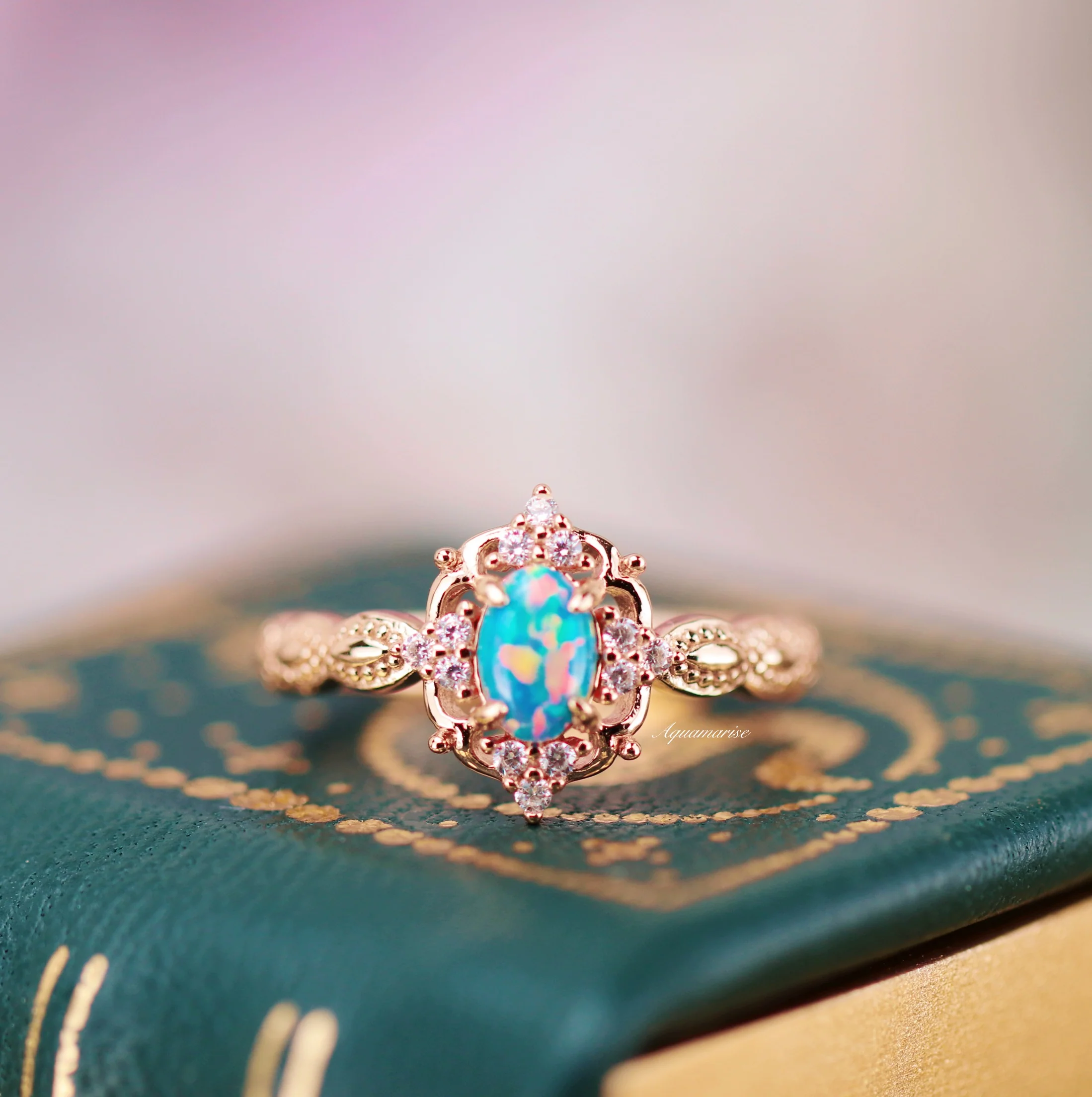 Blue Fire Opal & Guitar String Couples Ring Set - Image 3