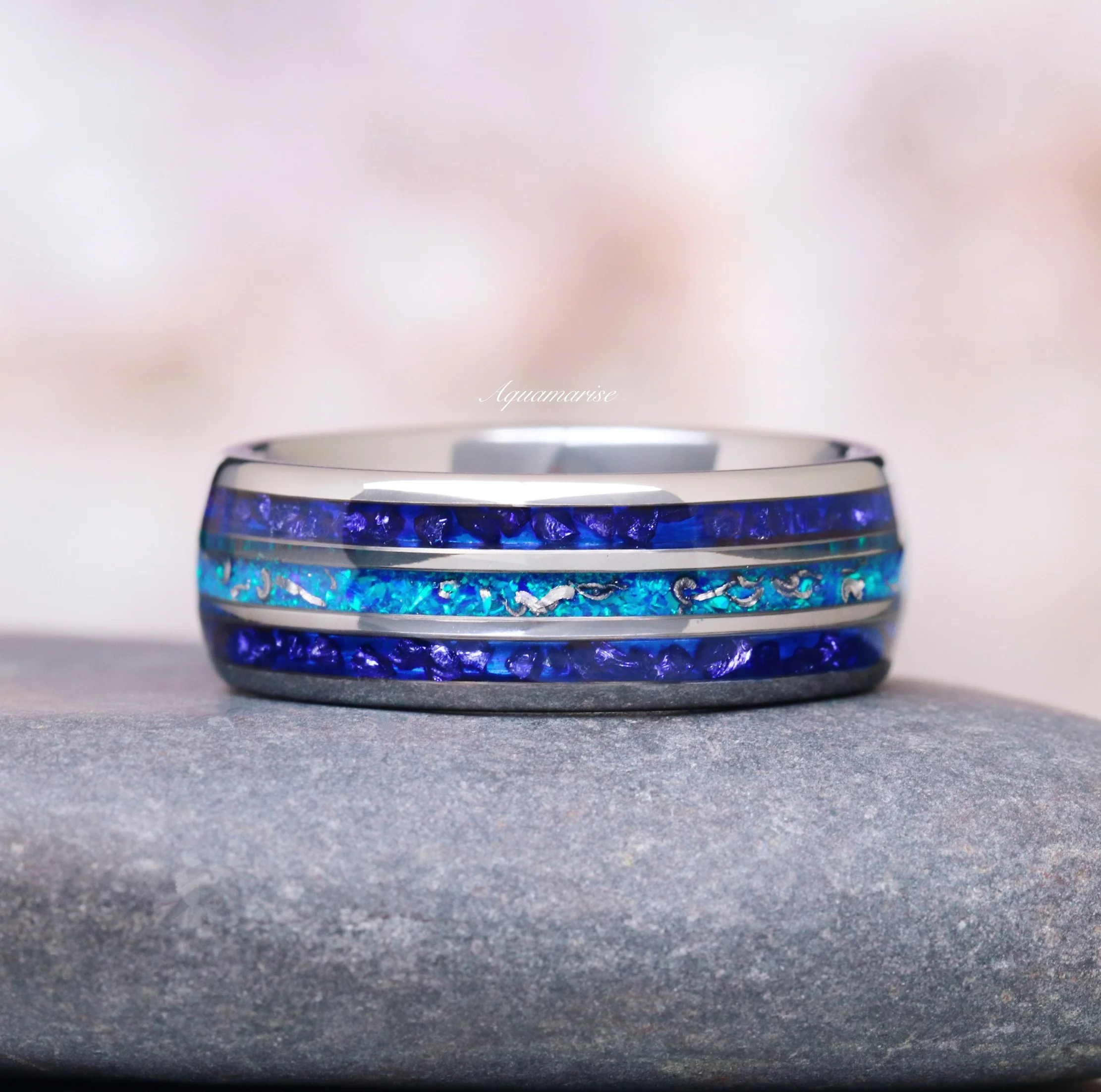 Blue Fire Opal & Sapphire Couples Ring Set - Image 6
