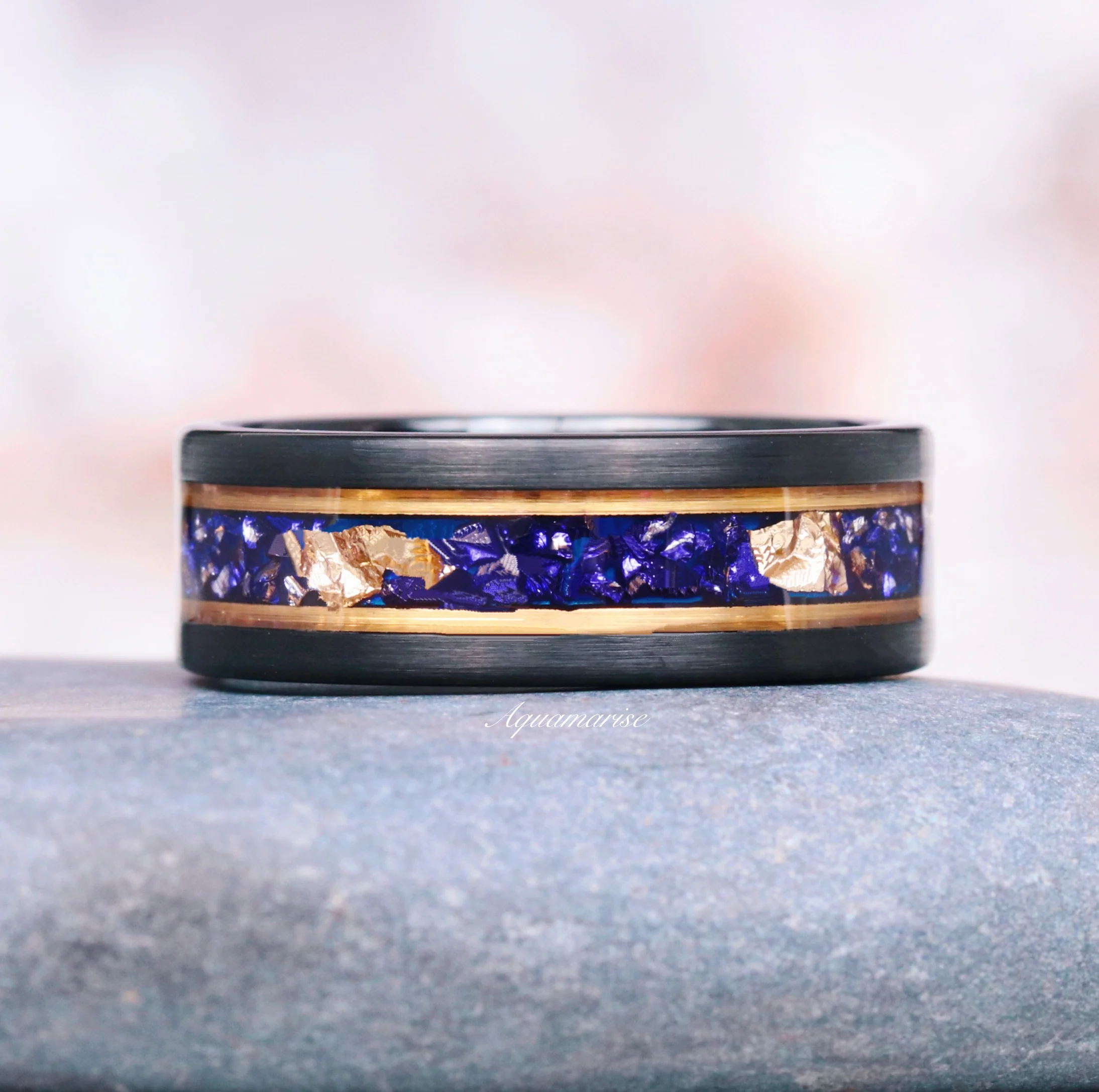 Blue Sapphire & Simulated Diamond Gold Leaf Couples Ring Set - Image 4