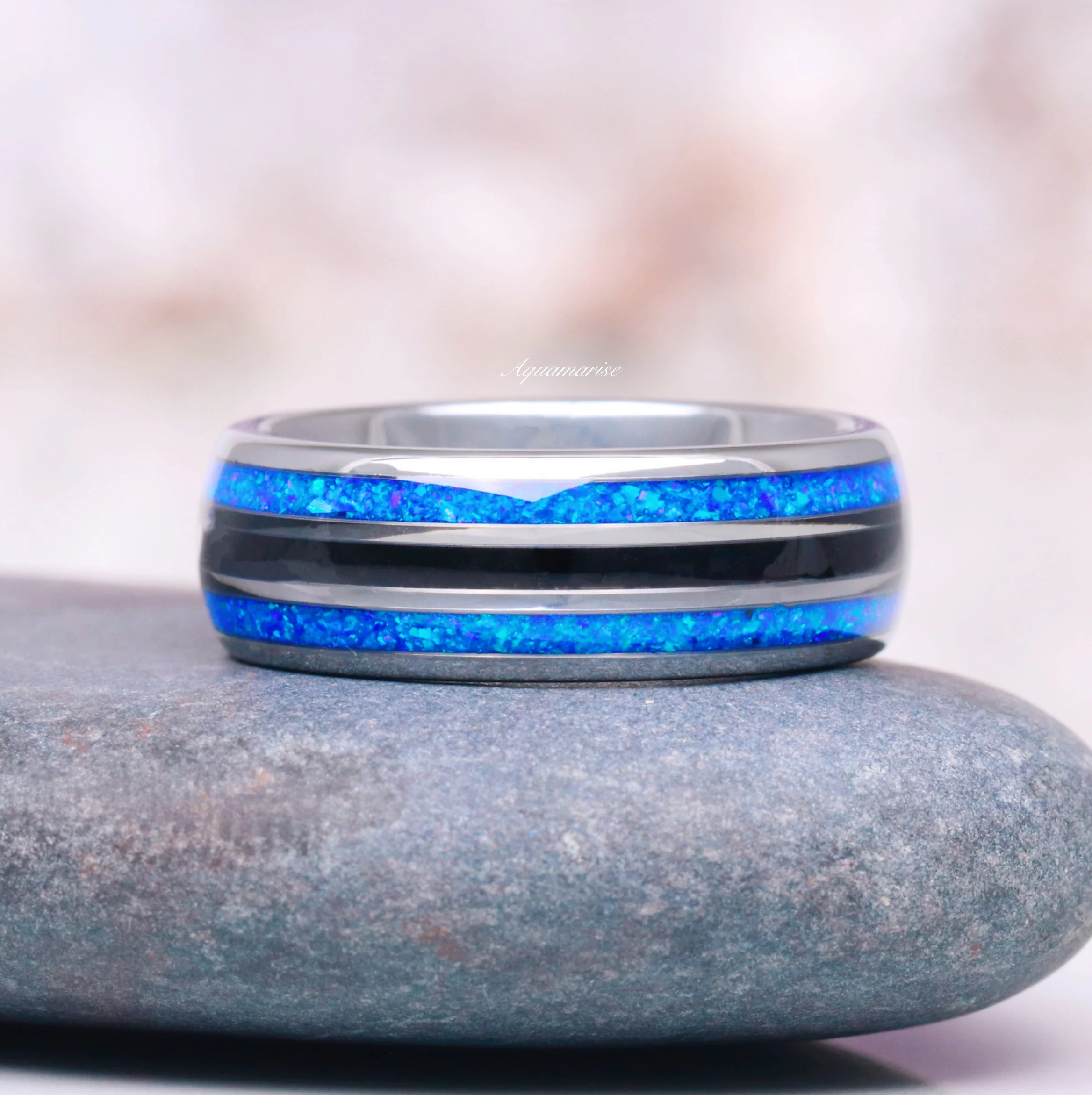 Blue Sapphire & Fire Opal Couples Ring Set - Image 4
