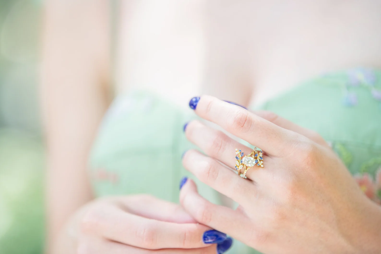 Lab-Grown Diamond & Sapphire Leaf Engagement Ring Set in 14K Solid Yellow Gold (IGI Certified) - Image 4