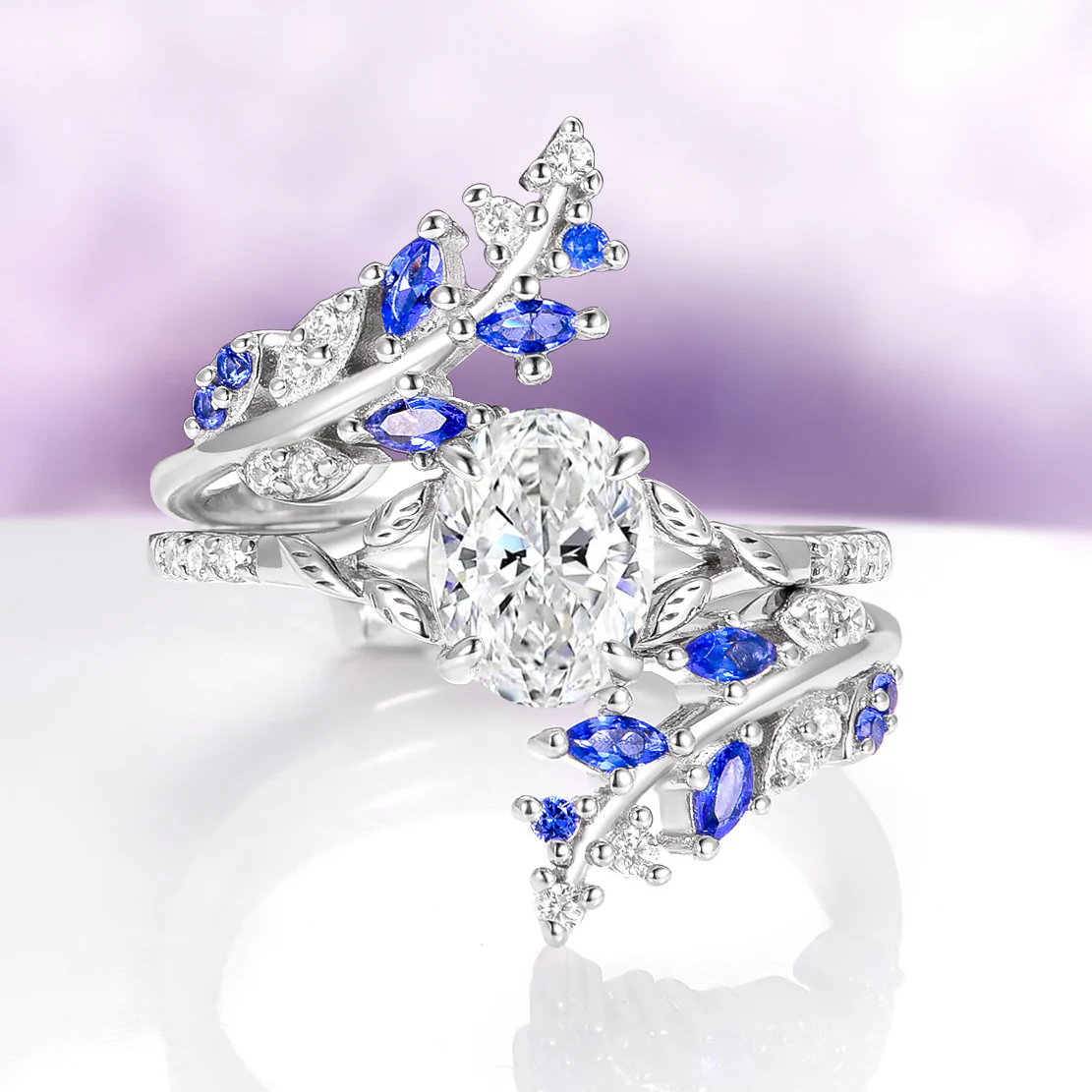 Oval Cut Moissanite Engagement Ring in 14K White Gold - Image 2