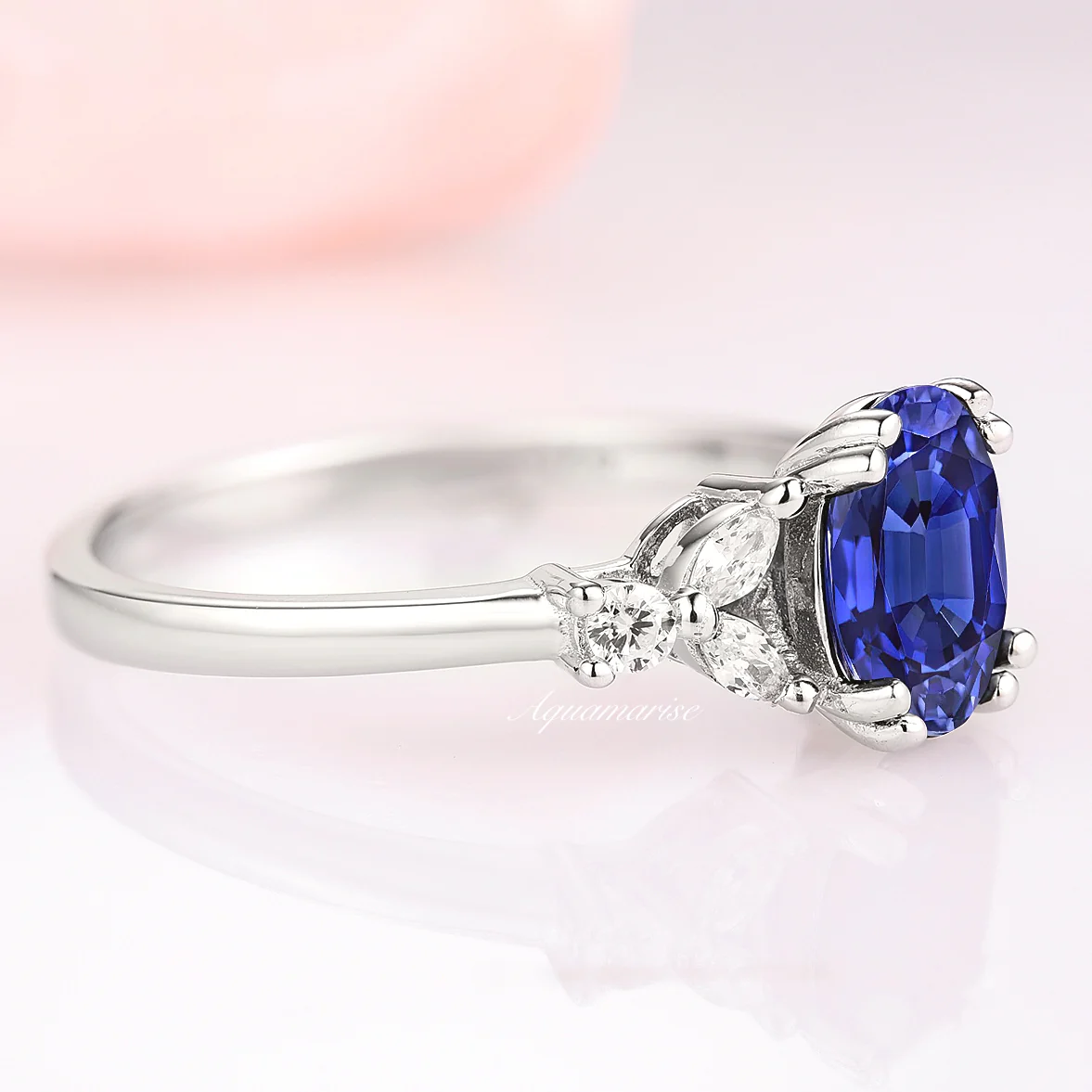 Oval Cut Blue Sapphire Engagement Ring in Sterling Silver - Image 4